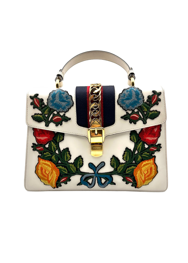 Gucci White Full-Leather Large Sylvie Shoulder/Crossbody Bag GG608