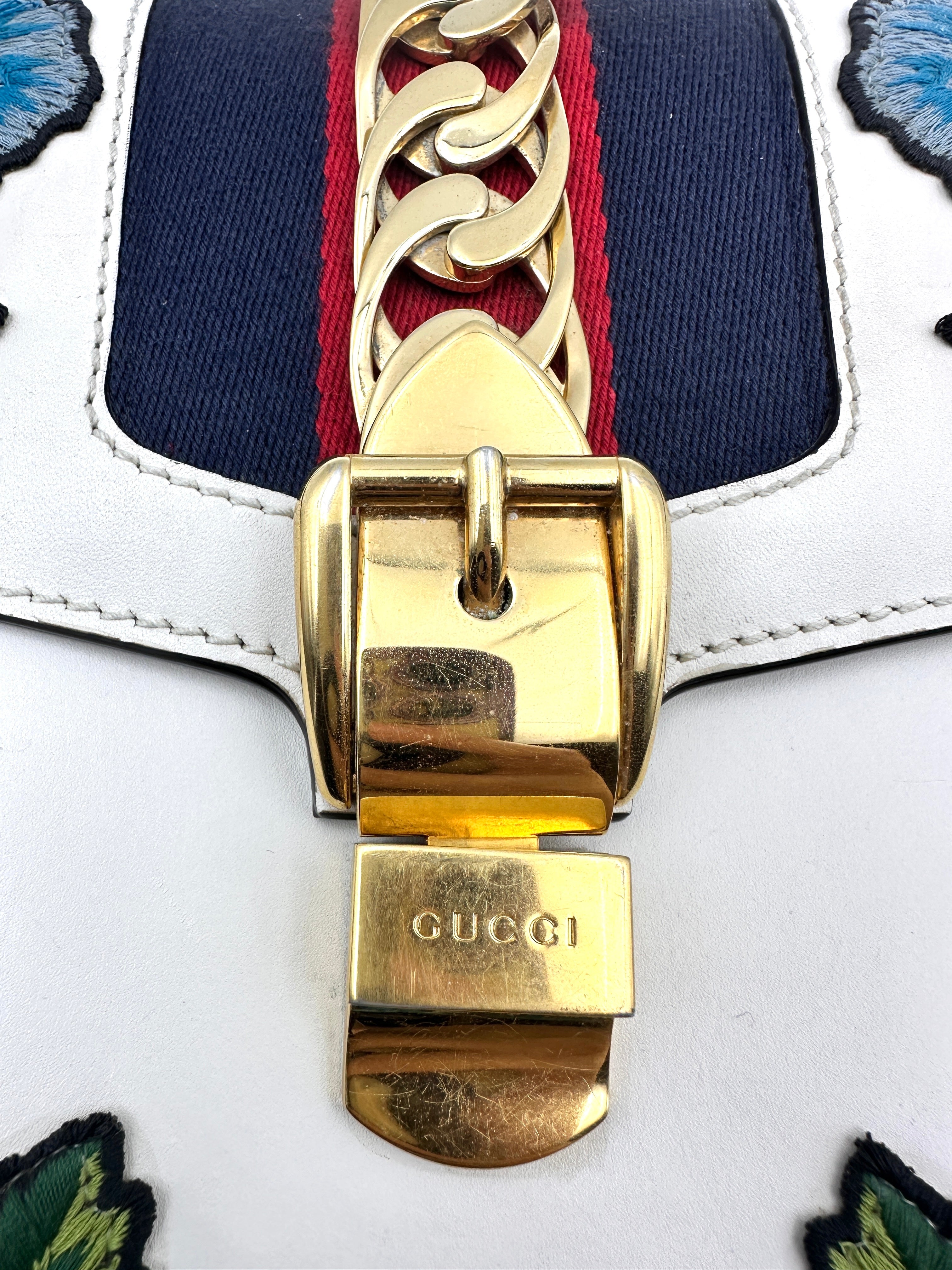 Gucci White Full-Leather Large Sylvie Shoulder/Crossbody Bag GG608