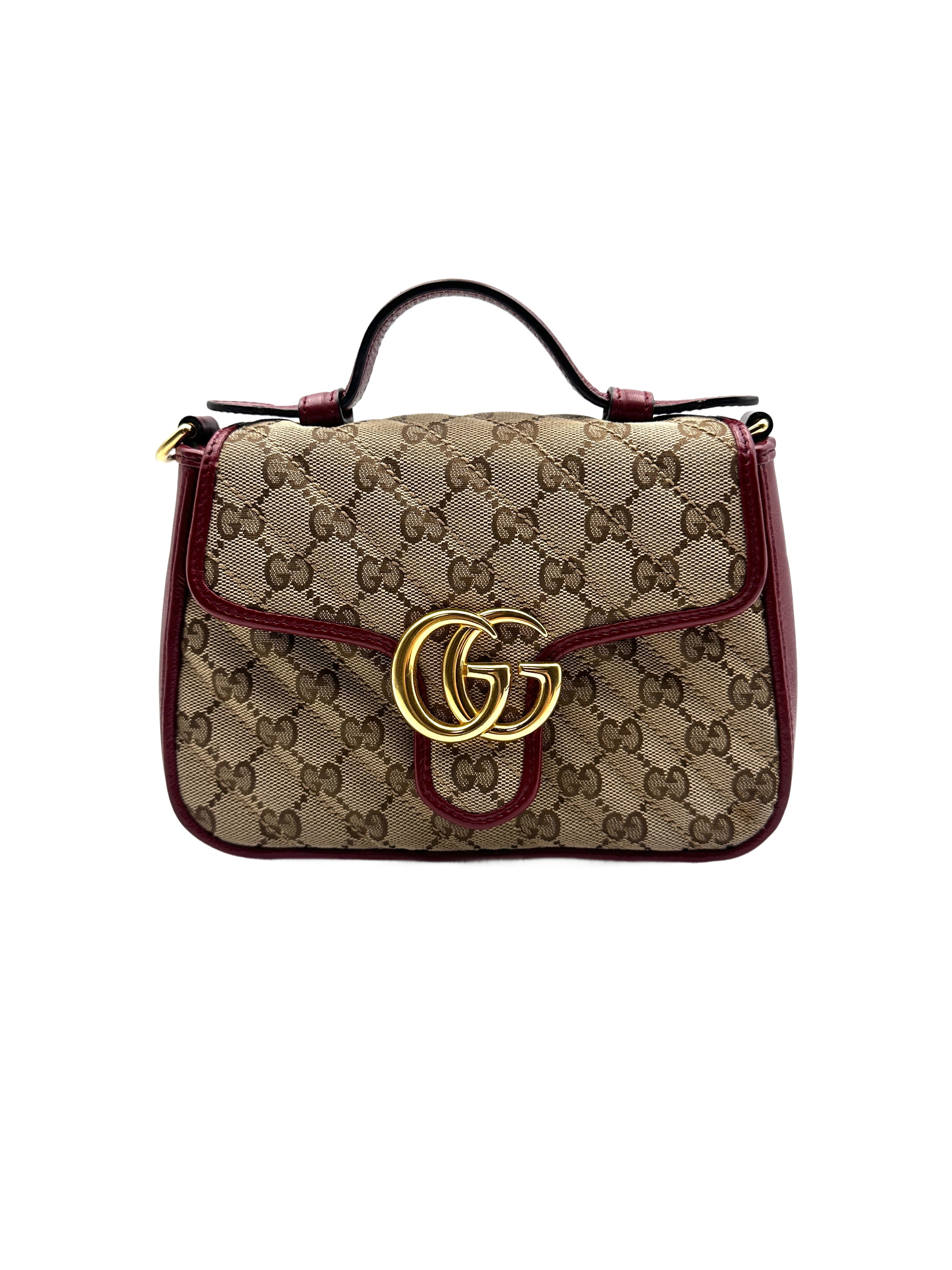 Gucci Marmont Matelasse Top Handle Khaki Red Shoulder Bag GG609