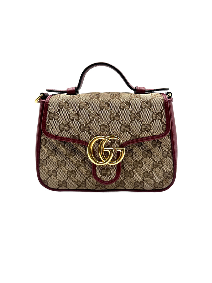 Gucci Marmont Matelasse Top Handle Khaki Red Shoulder Bag GG609