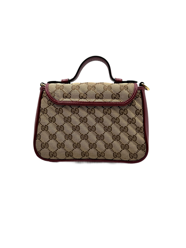 Gucci Marmont Matelasse Top Handle Khaki Red Shoulder Bag GG609