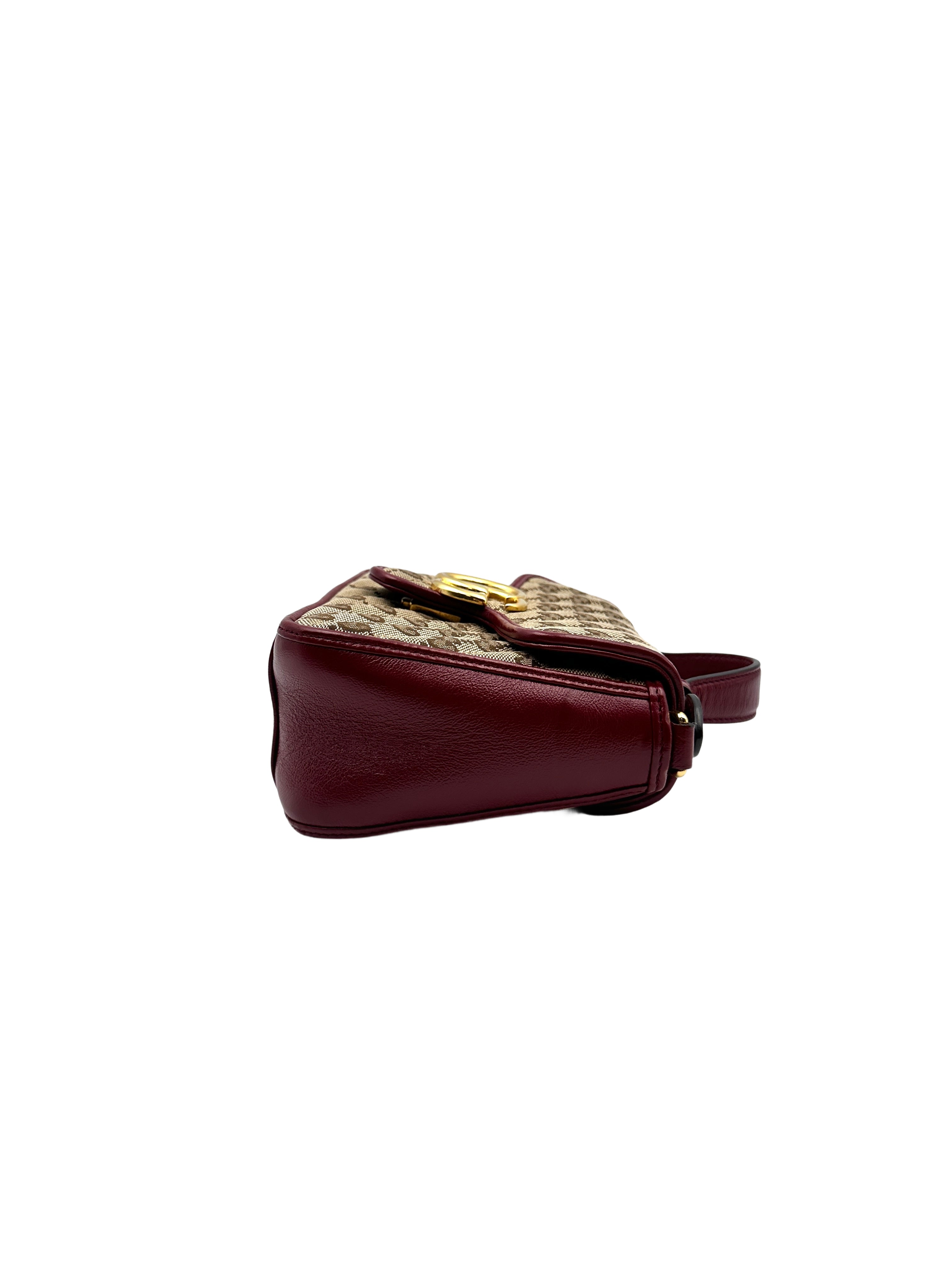 Gucci Marmont Matelasse Top Handle Khaki Red Shoulder Bag GG609