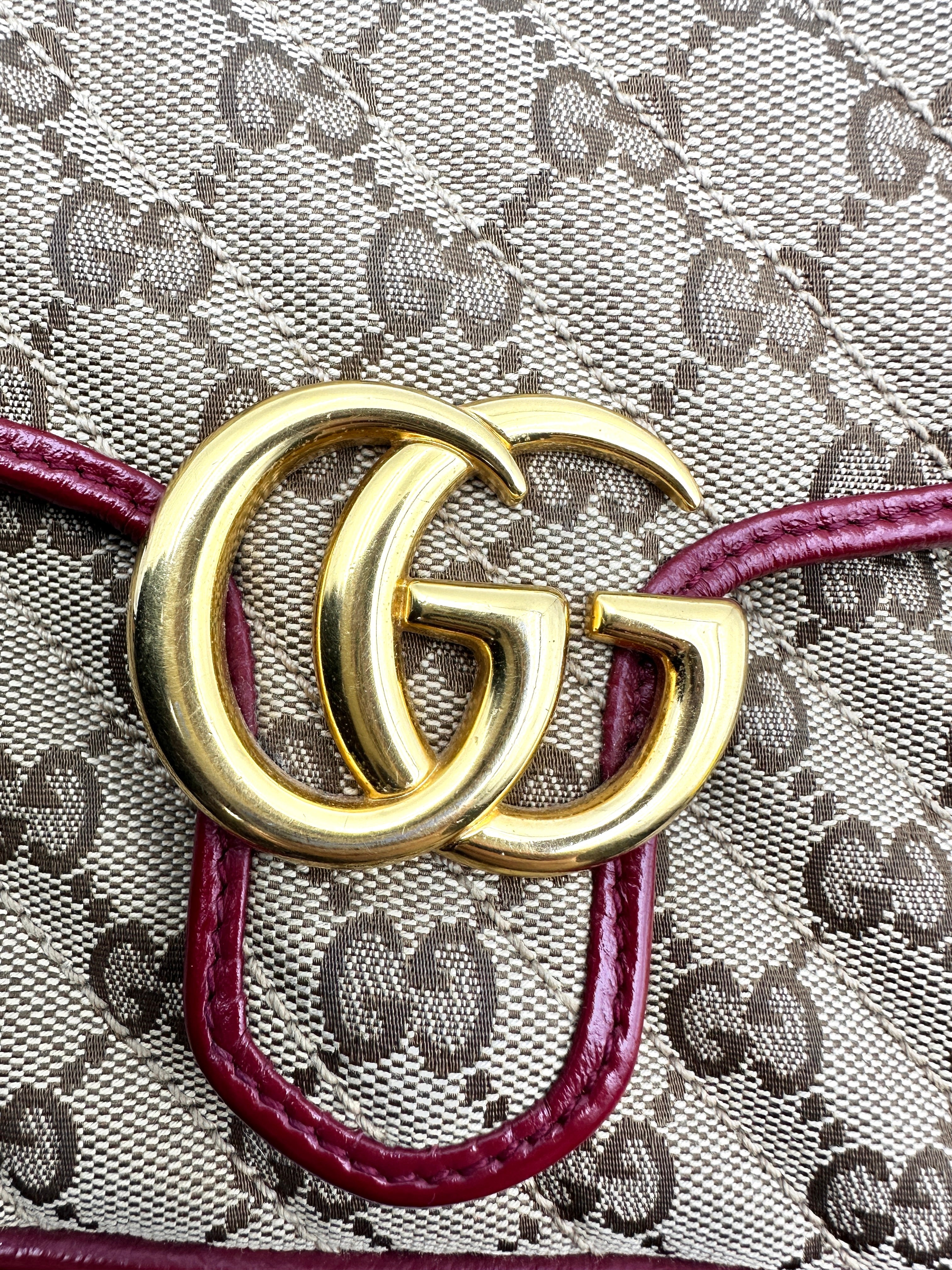 Gucci Marmont Matelasse Top Handle Khaki Red Shoulder Bag GG609