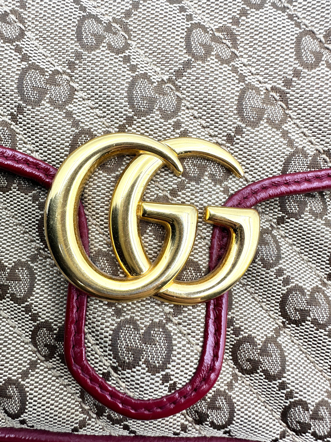Gucci Marmont Matelasse Top Handle Khaki Red Shoulder Bag GG609