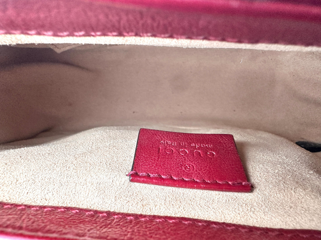 Gucci Marmont Matelasse Top Handle Khaki Red Shoulder Bag GG609
