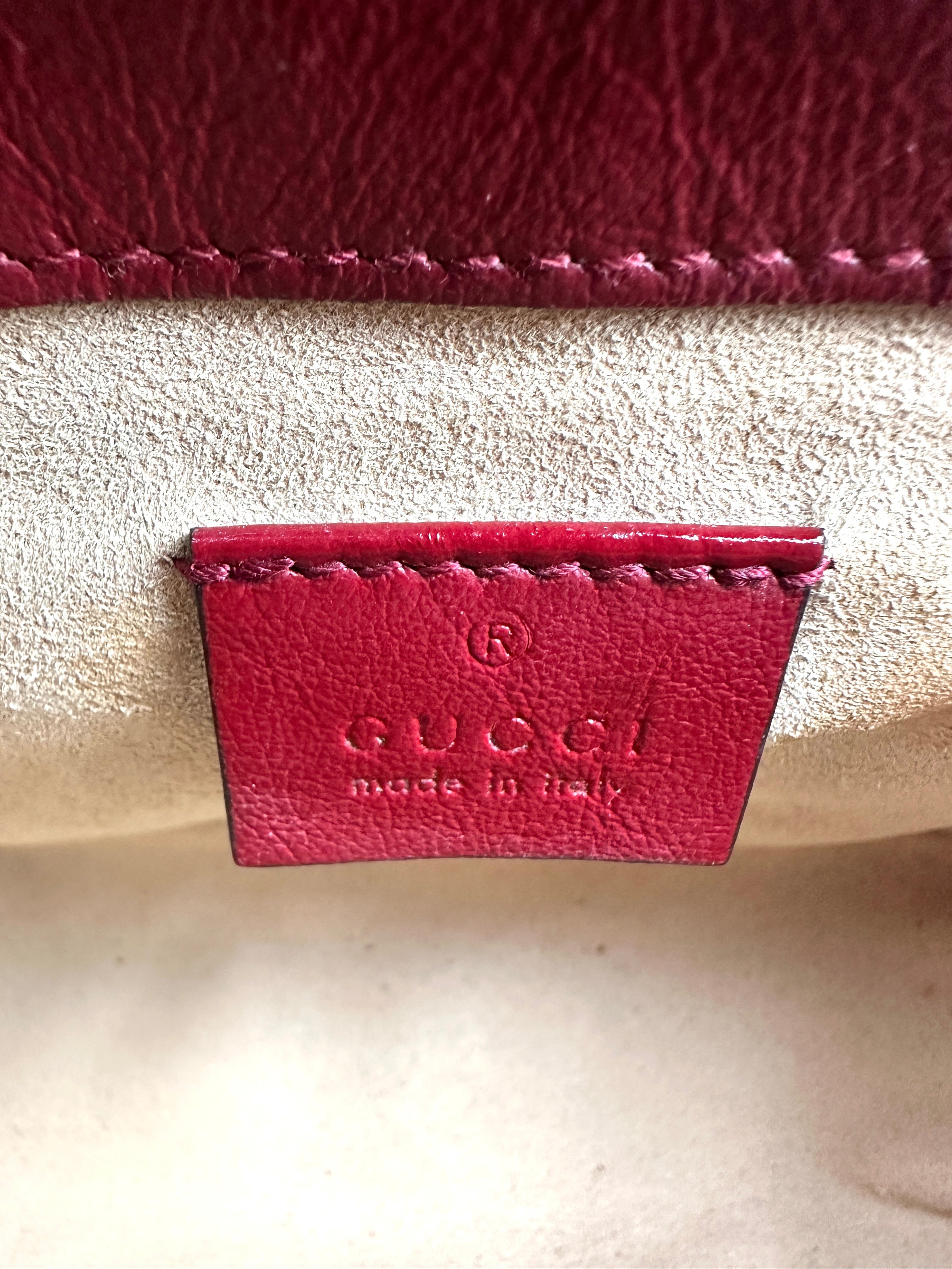 Gucci Marmont Matelasse Top Handle Khaki Red Shoulder Bag GG609