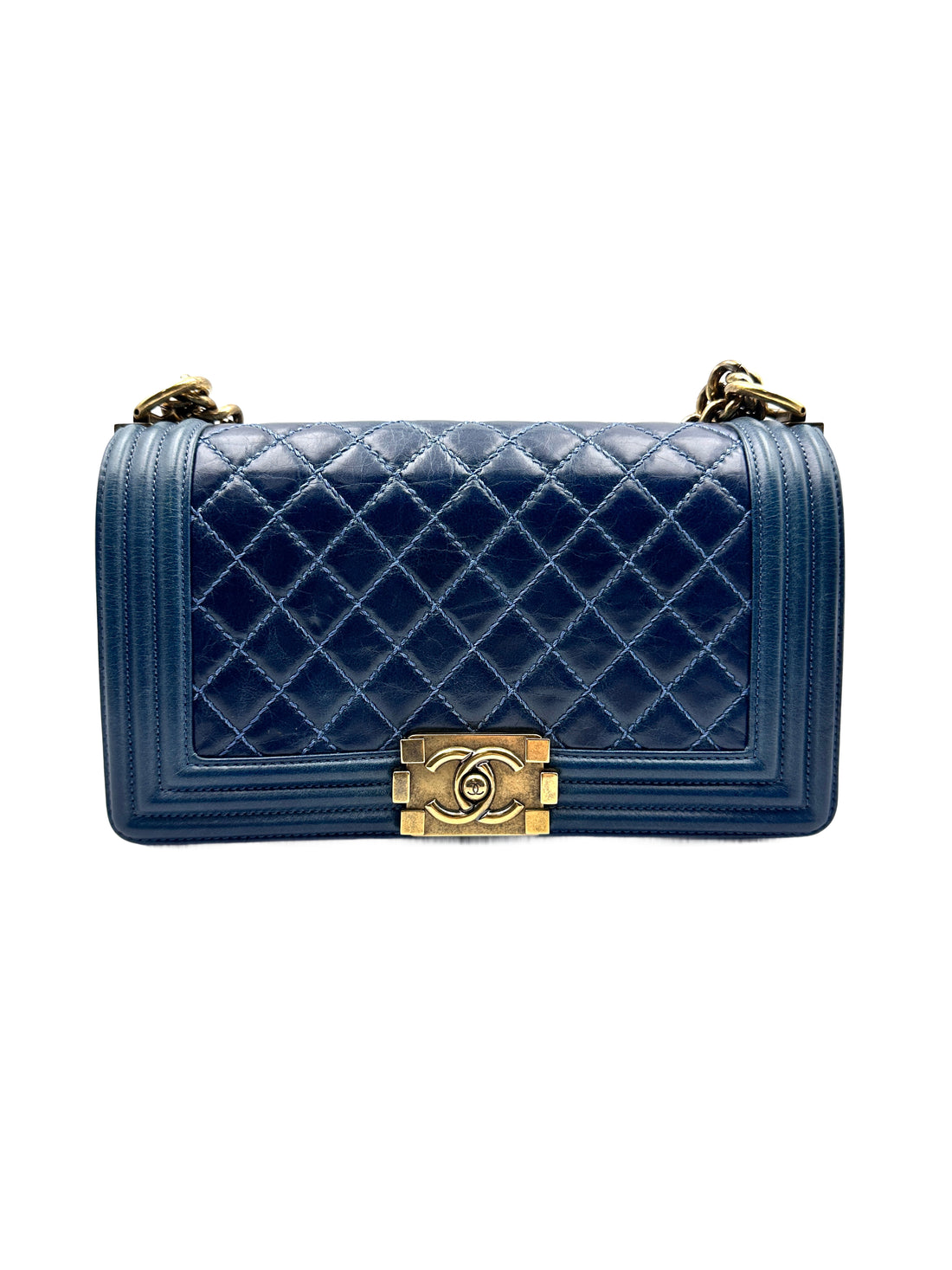 Chanel LeBoy Quilted Leather Chain Bag Blue (17***31) CC910