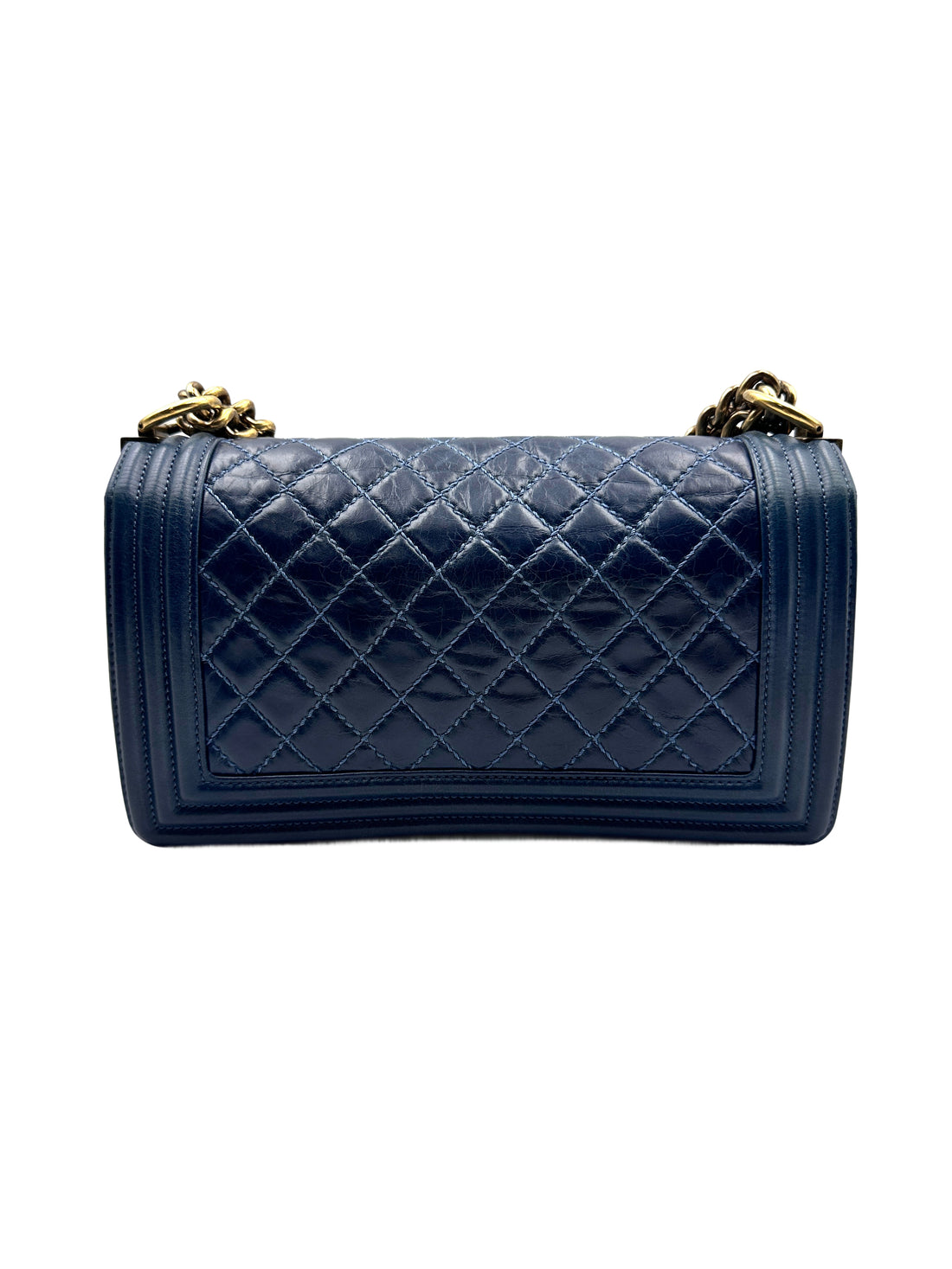 Chanel LeBoy Quilted Leather Chain Bag Blue (17***31) CC910