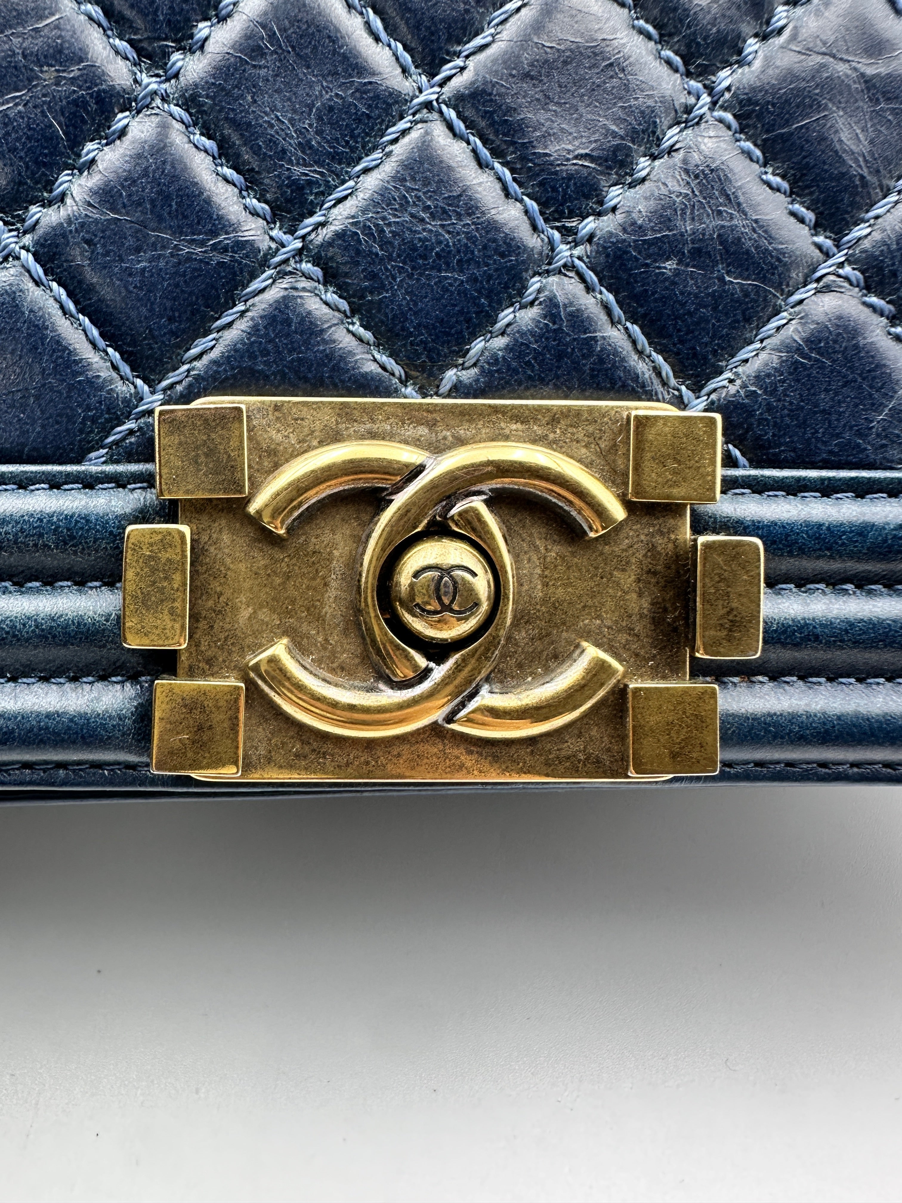 Chanel LeBoy Quilted Leather Chain Bag Blue (17***31) CC910