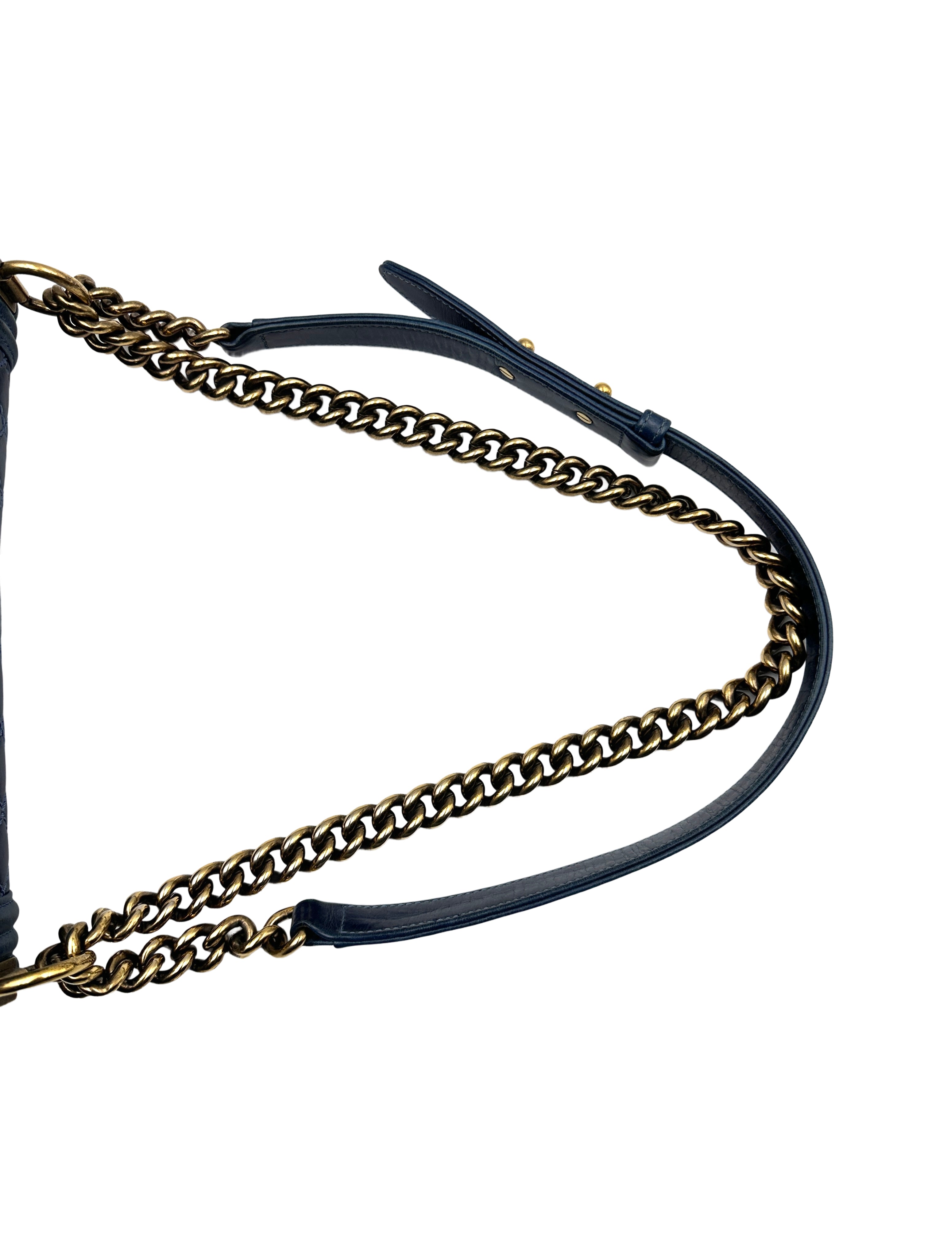Chanel LeBoy Quilted Leather Chain Bag Blue (17***31) CC910