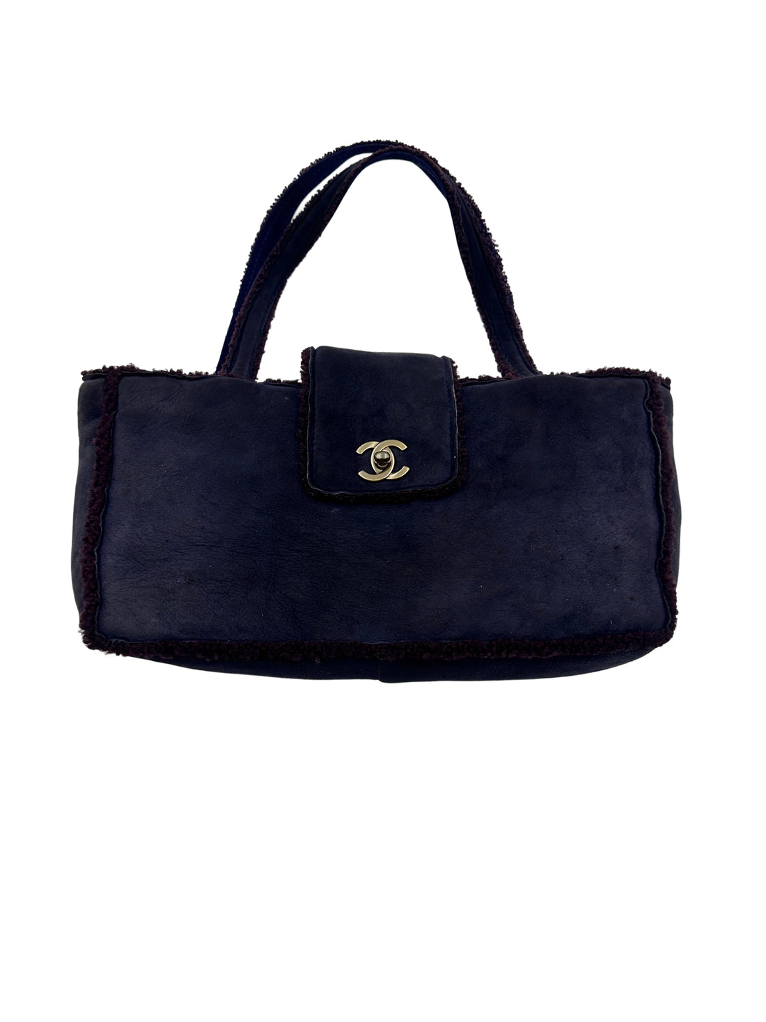 Chanel Suede and Shearling Teddy Baguette Shoulder Bag Dark Blue(54***60) CC914