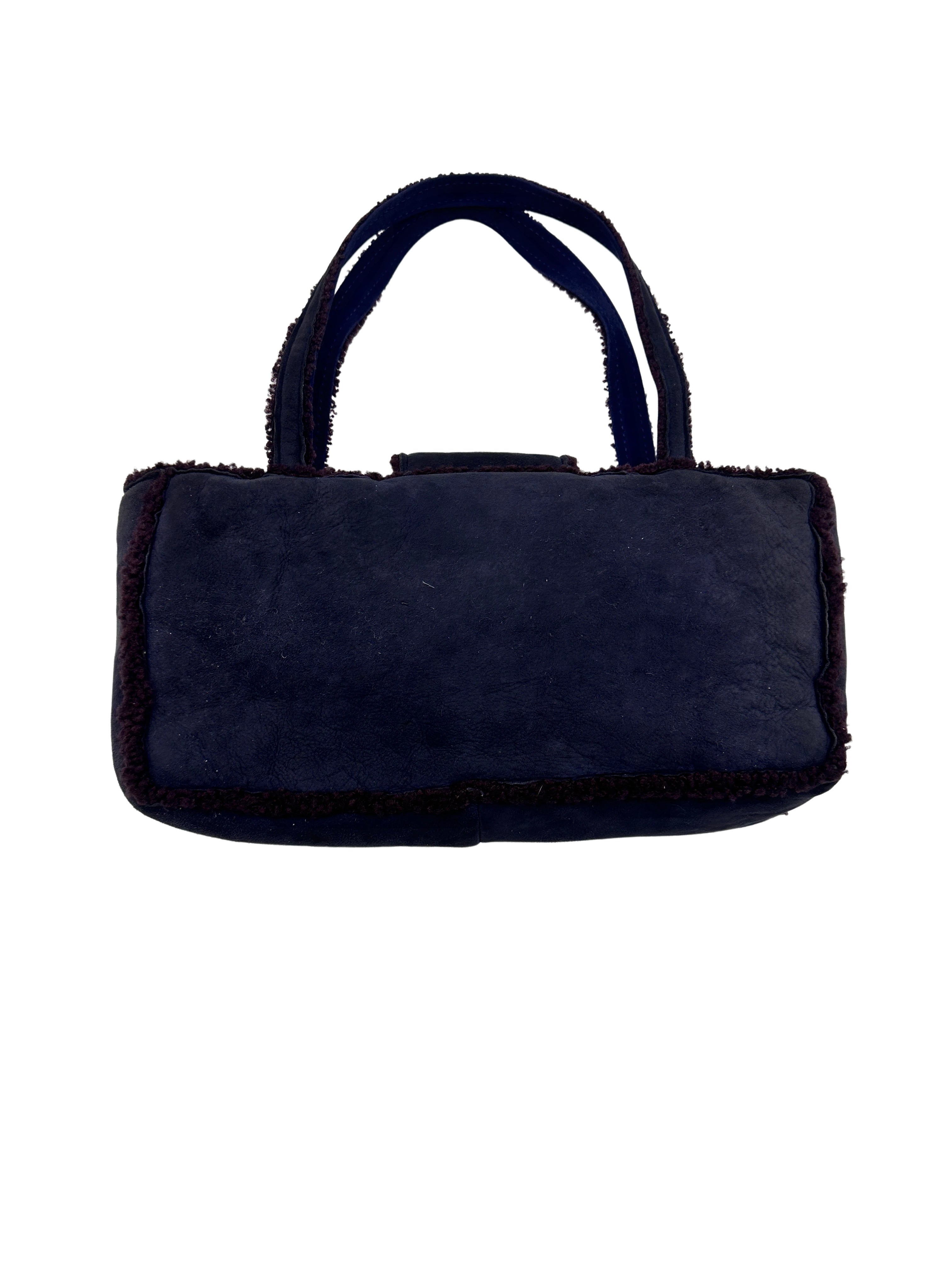 Chanel Suede and Shearling Teddy Baguette Shoulder Bag Dark Blue(54***60) CC914