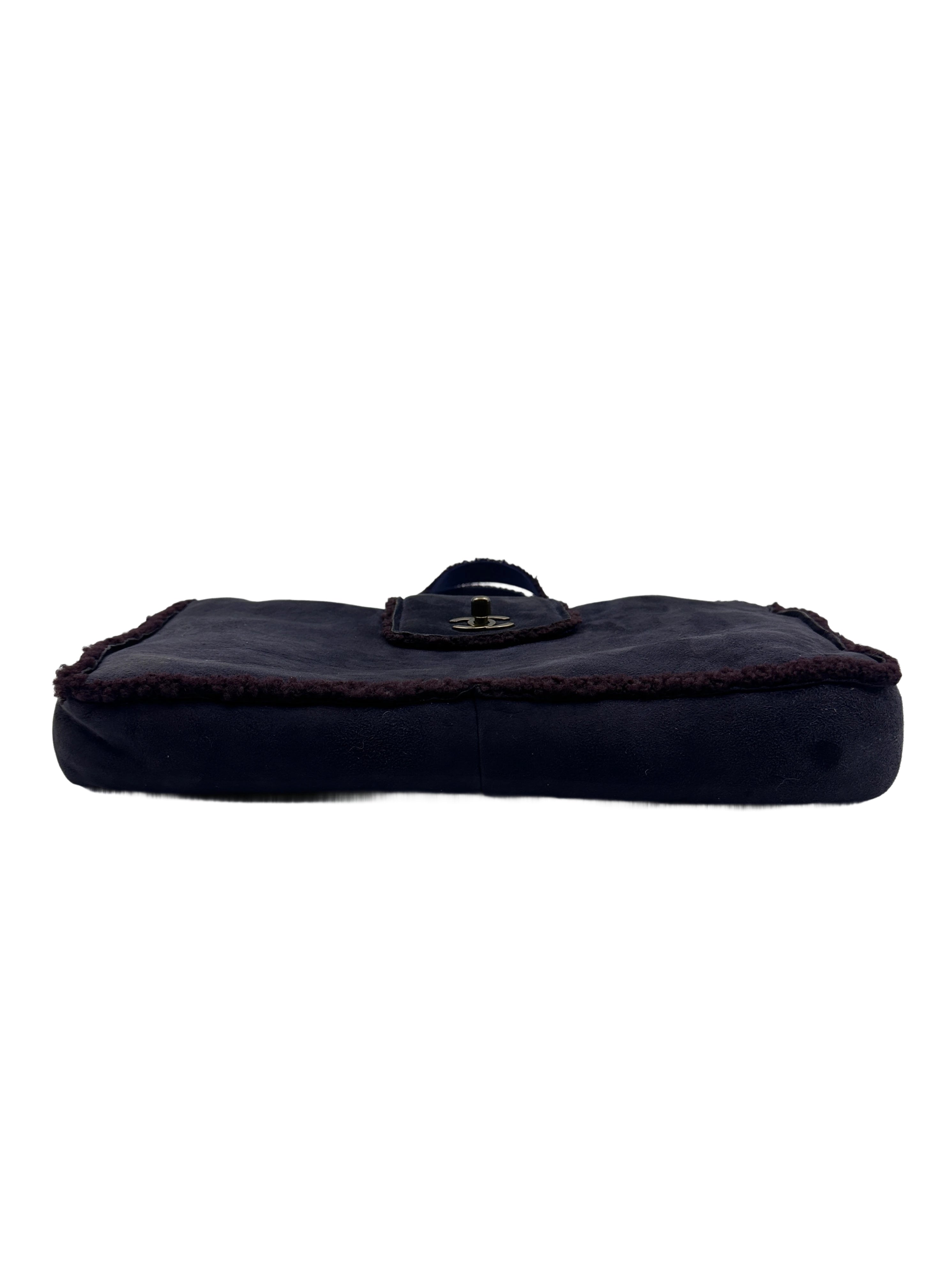 Chanel Suede and Shearling Teddy Baguette Shoulder Bag Dark Blue(54***60) CC914