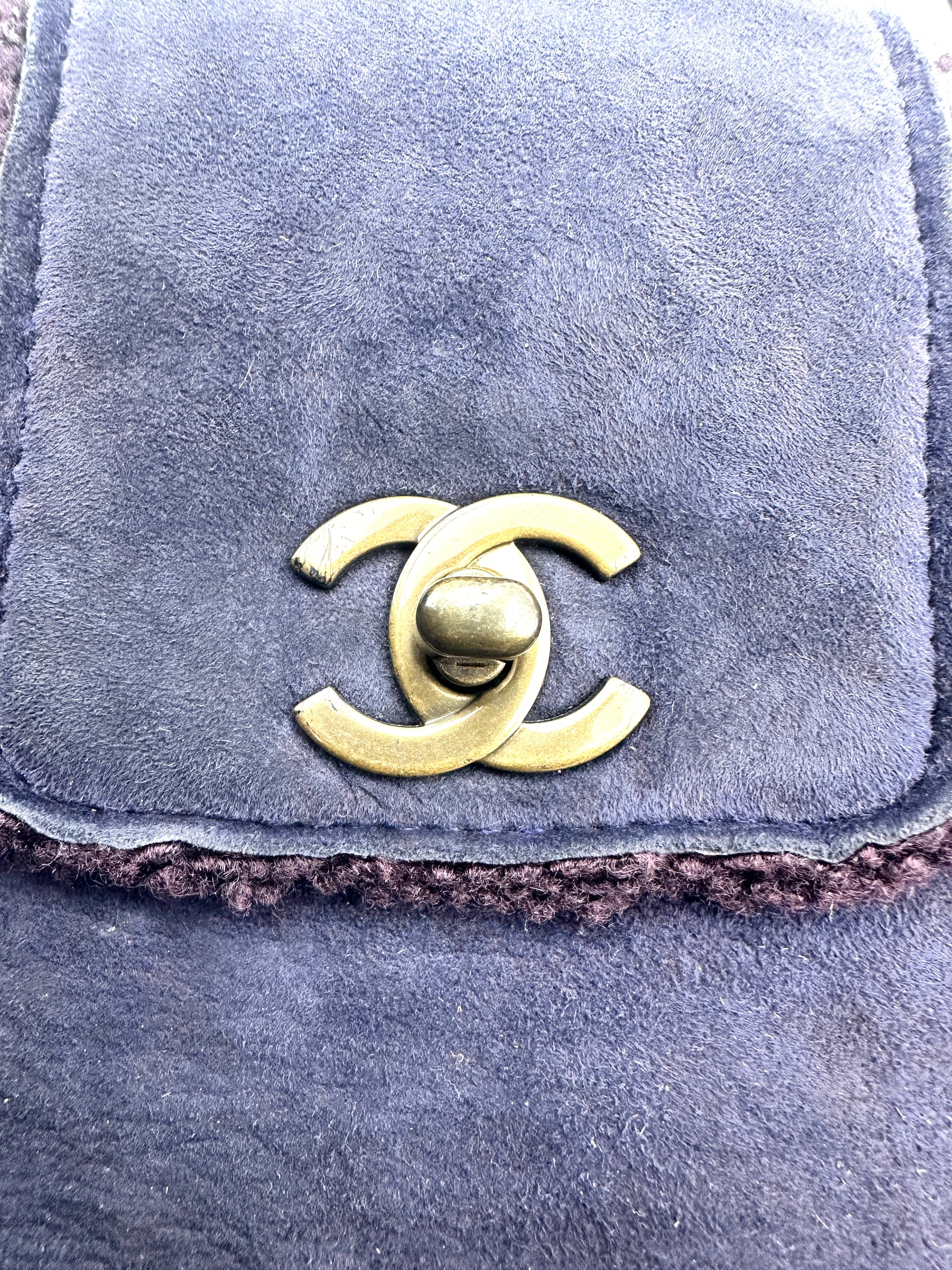 Chanel Suede and Shearling Teddy Baguette Shoulder Bag Dark Blue(54***60) CC914