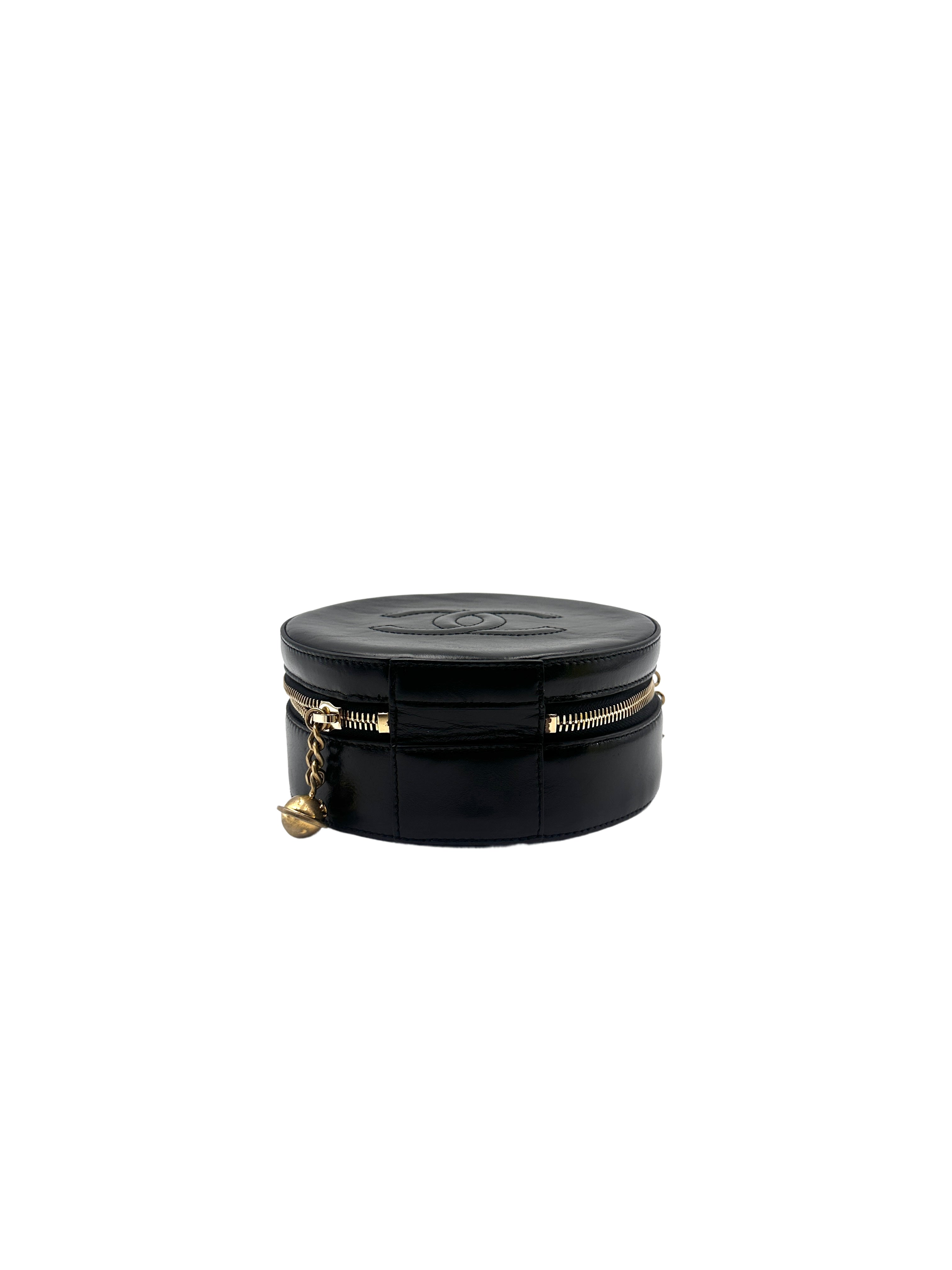 Chanel Waxed Cowhide Star Moon Pendant Round Disc Handbag Black Gold (25***12) CC921