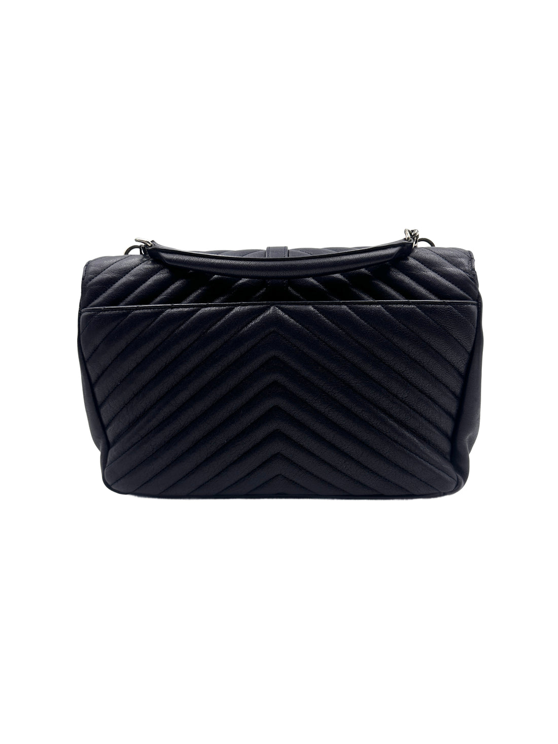 YSL College Large Full Leather V-Stitch Flap Bag in Dark Blue SL145