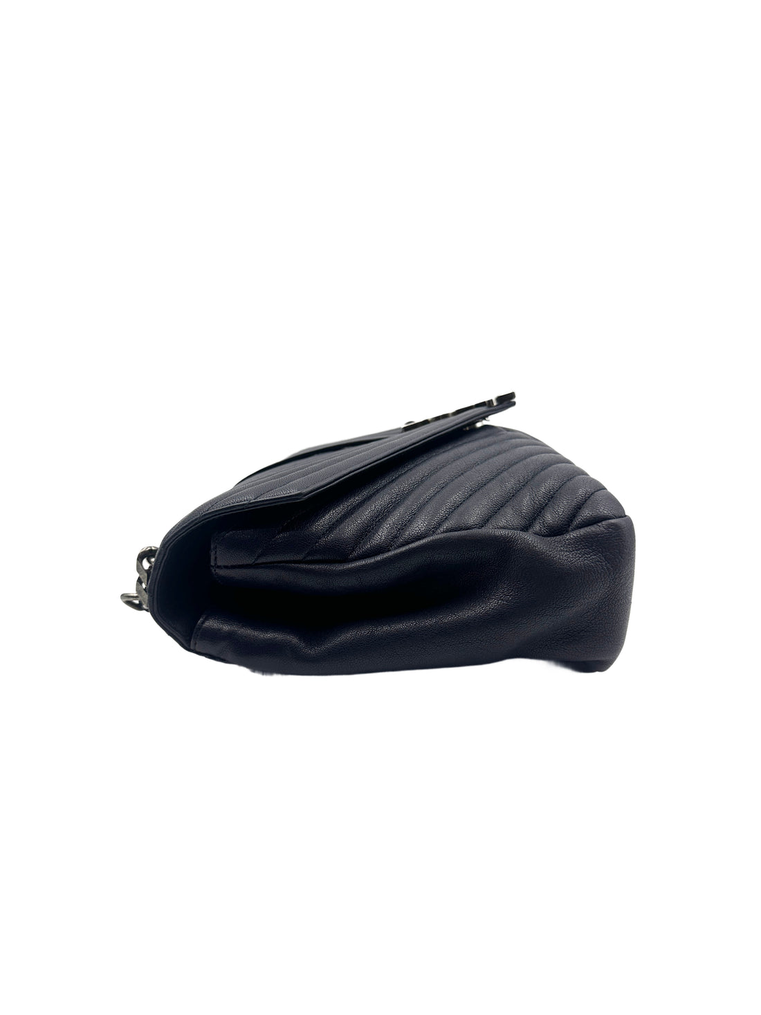 YSL College Large Full Leather V-Stitch Flap Bag in Dark Blue SL145