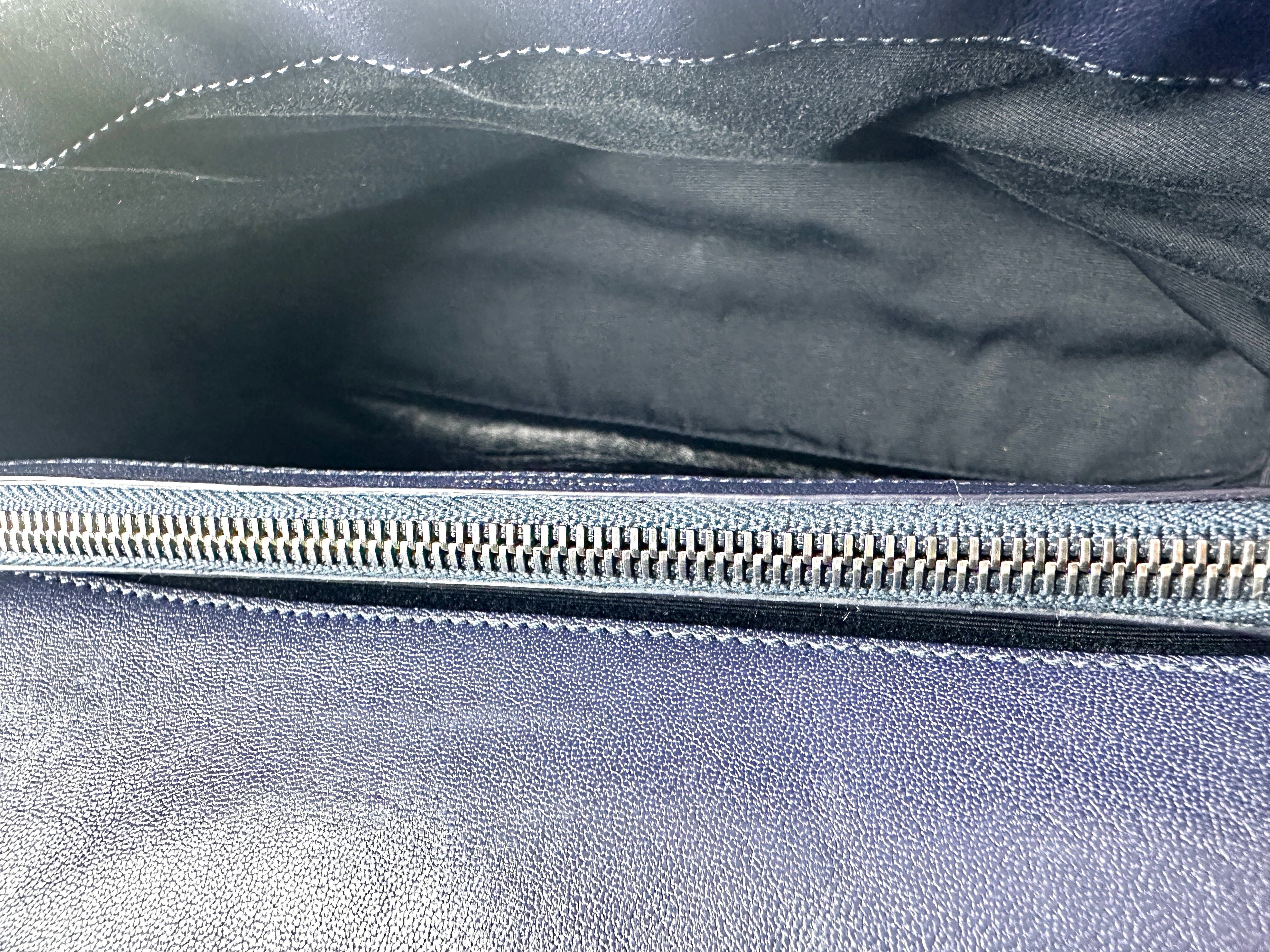 YSL College Large Full Leather V-Stitch Flap Bag in Dark Blue SL145