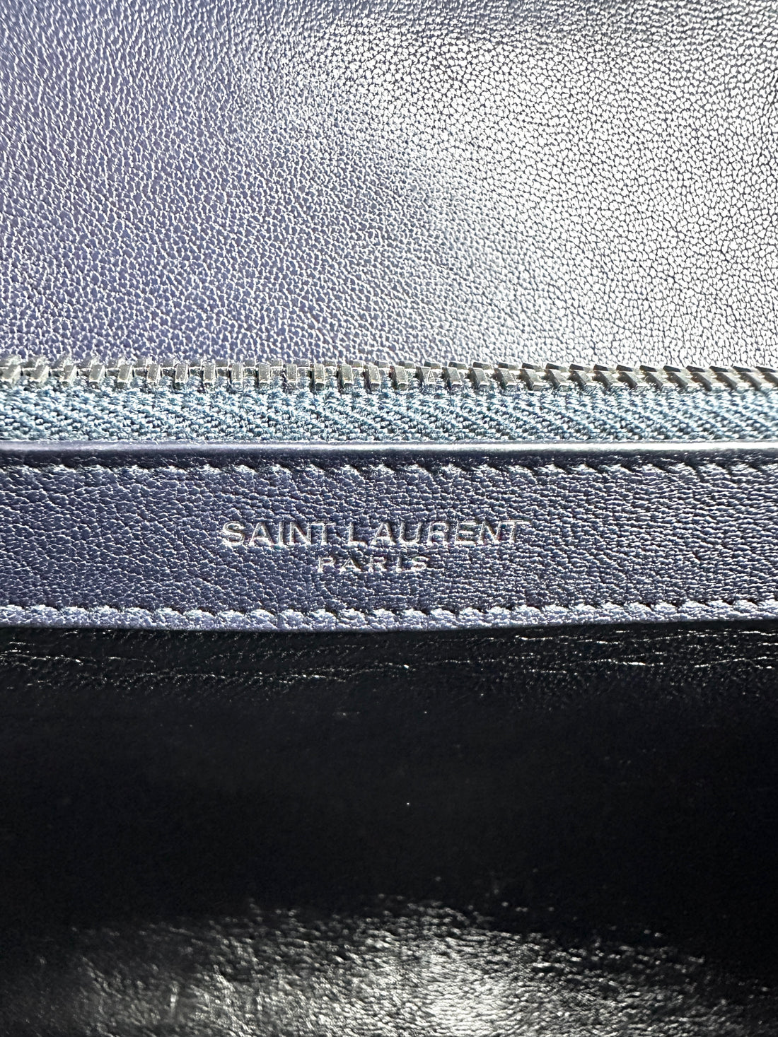 YSL College Large Full Leather V-Stitch Flap Bag in Dark Blue SL145