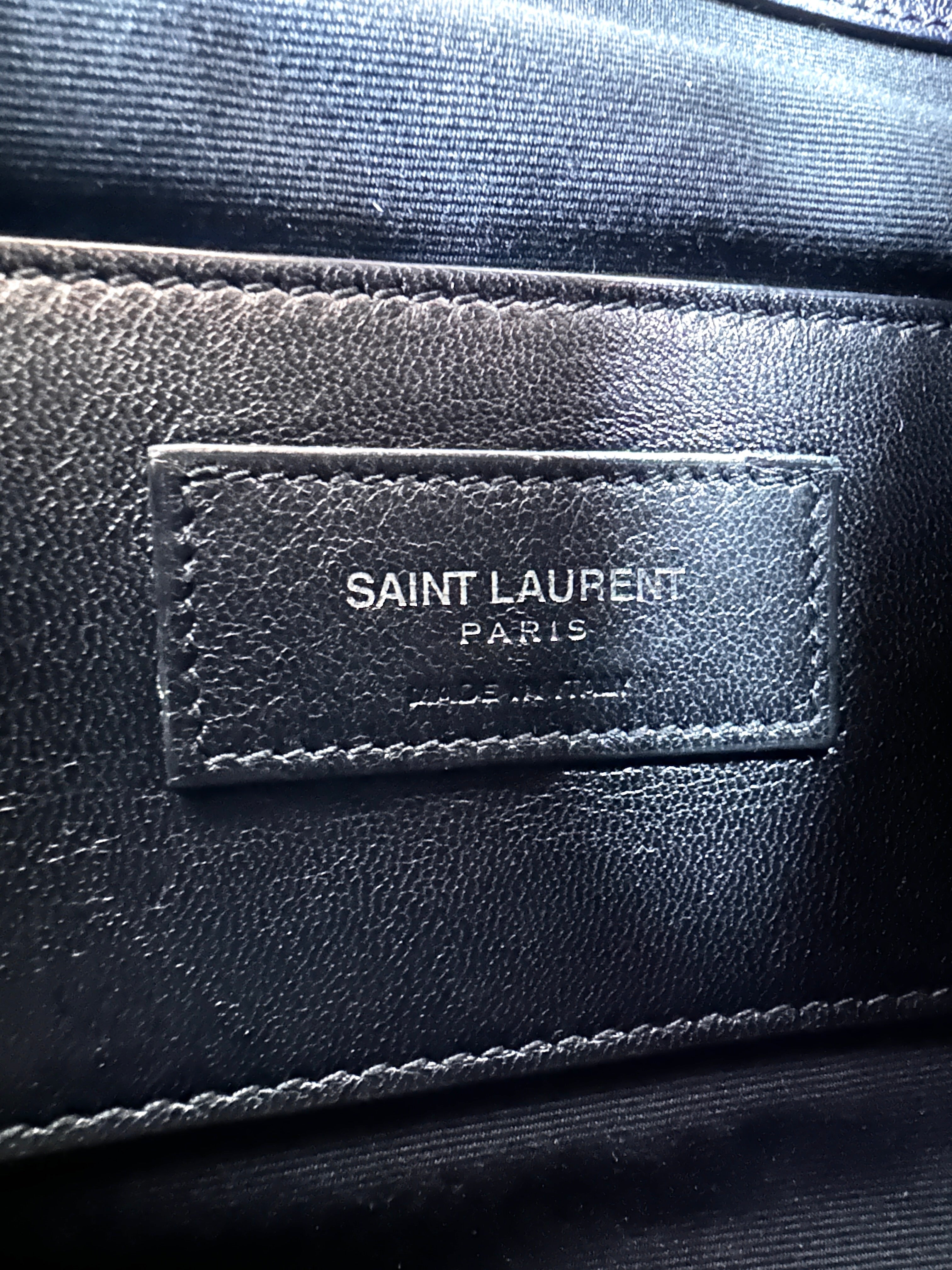 YSL College Large Full Leather V-Stitch Flap Bag in Dark Blue SL145