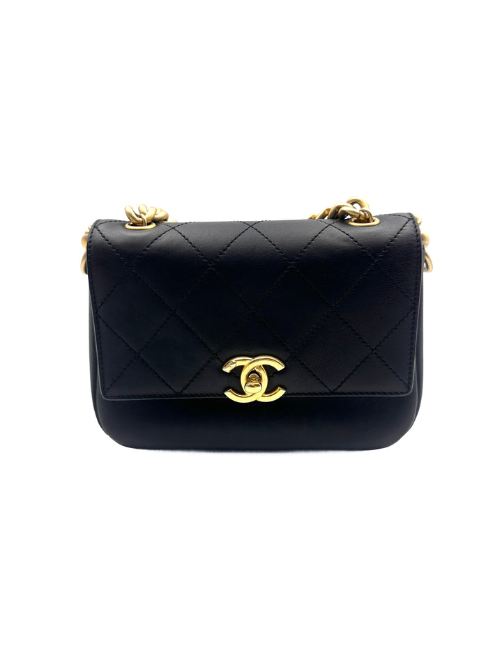 Chanel Square Pouch Leather Tote/Crossbody Bag - Cuban Metropolis Black Gold (26***91) CC922