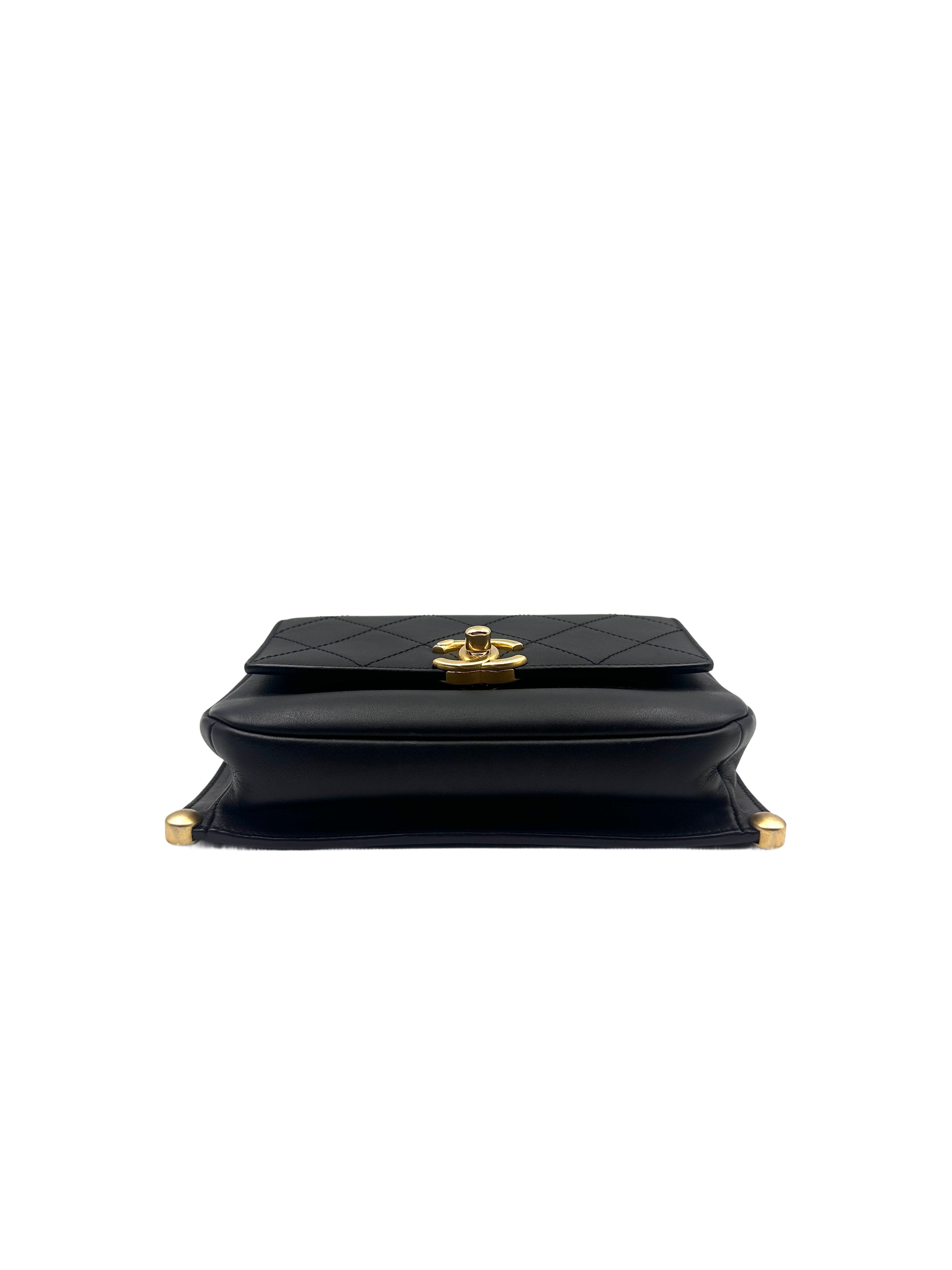 Chanel Square Pouch Leather Tote/Crossbody Bag - Cuban Metropolis Black Gold (26***91) CC922