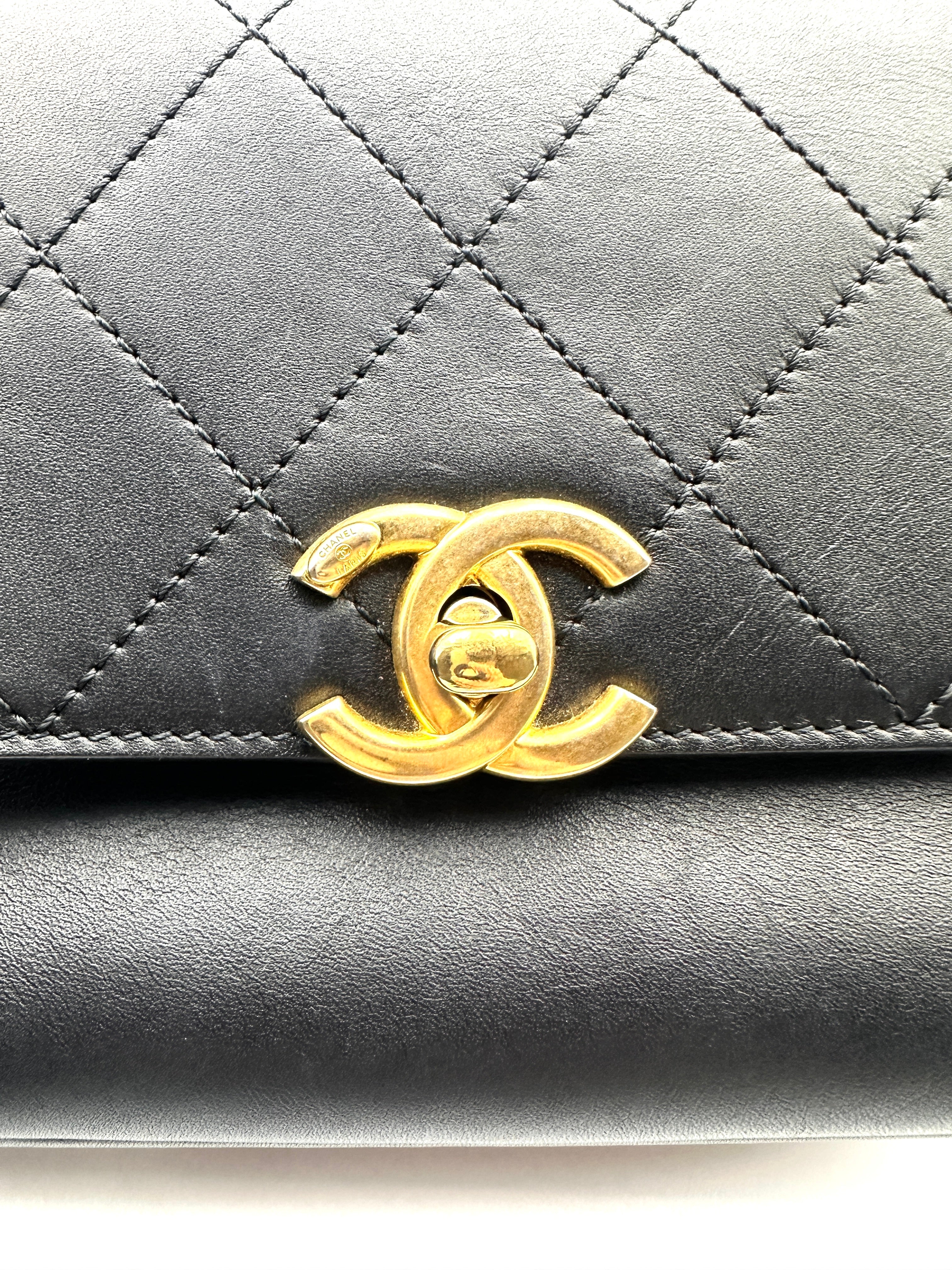 Chanel Square Pouch Leather Tote/Crossbody Bag - Cuban Metropolis Black Gold (26***91) CC922