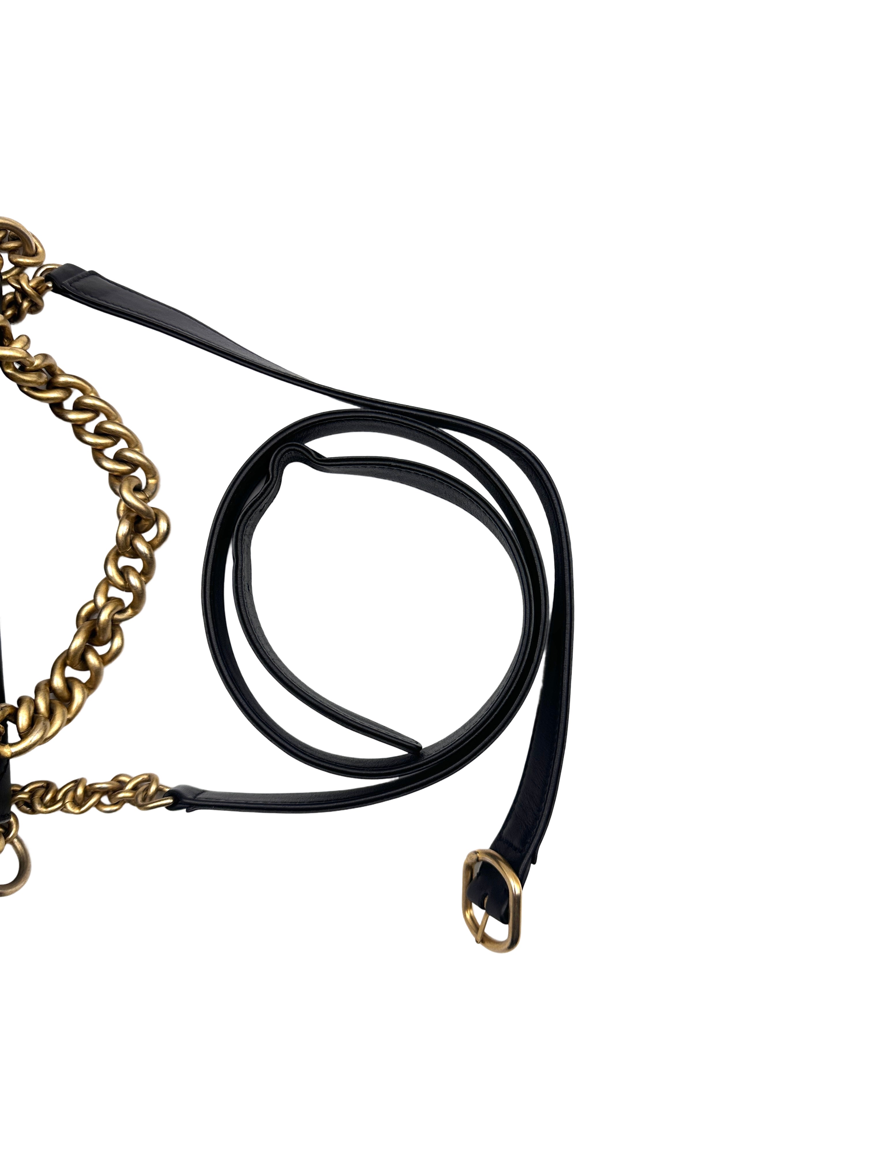 Chanel Square Pouch Leather Tote/Crossbody Bag - Cuban Metropolis Black Gold (26***91) CC922
