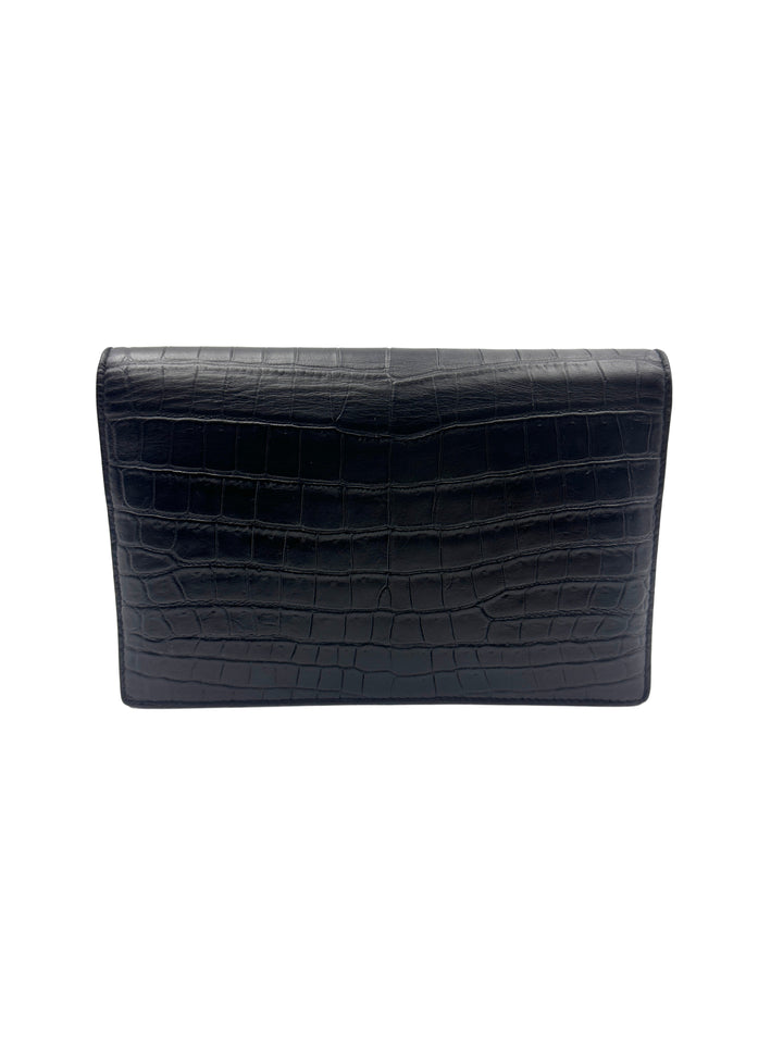 YSL Kate Crocodile Embossed Leather Small Size Chain Bag with a Silver-Tone Tassel  SL144