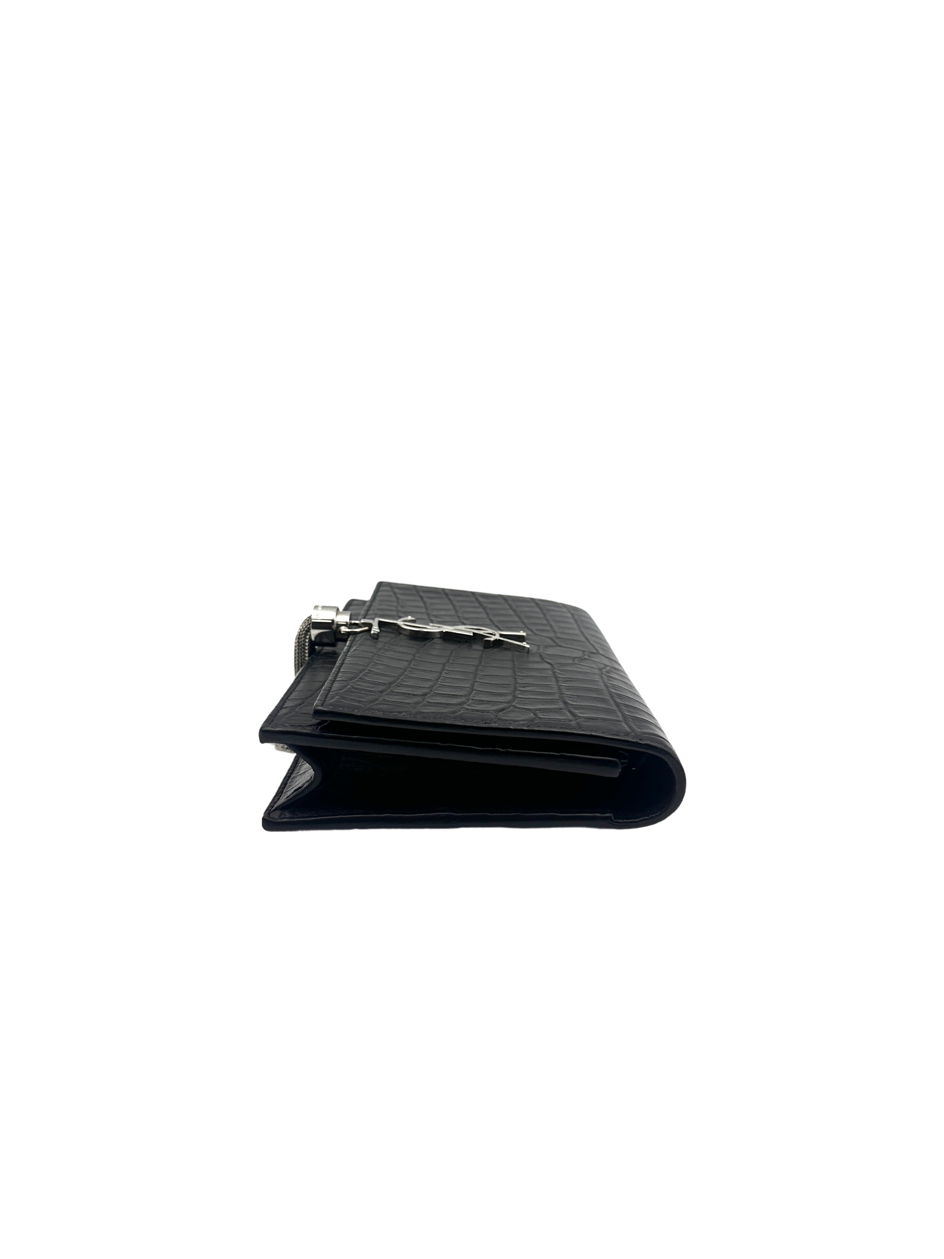 YSL Kate Crocodile Embossed Leather Small Size Chain Bag with a Silver-Tone Tassel  SL144