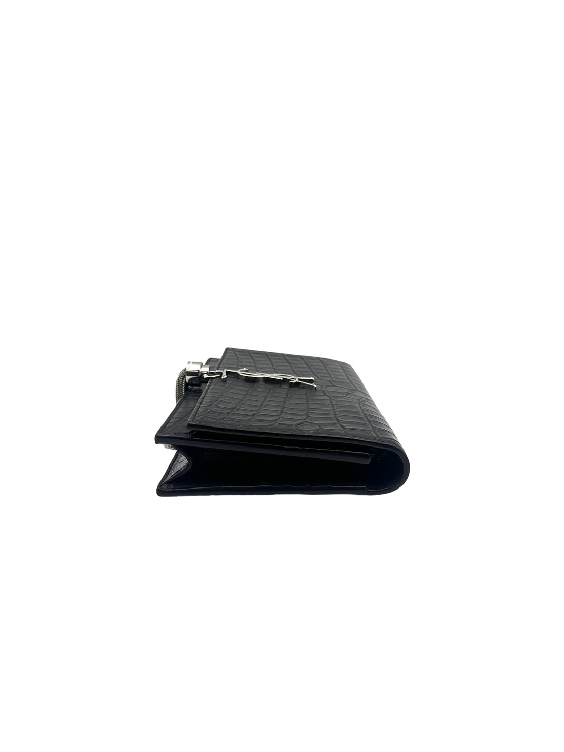 YSL Kate Crocodile Embossed Leather Small Size Chain Bag with a Silver-Tone Tassel  SL144