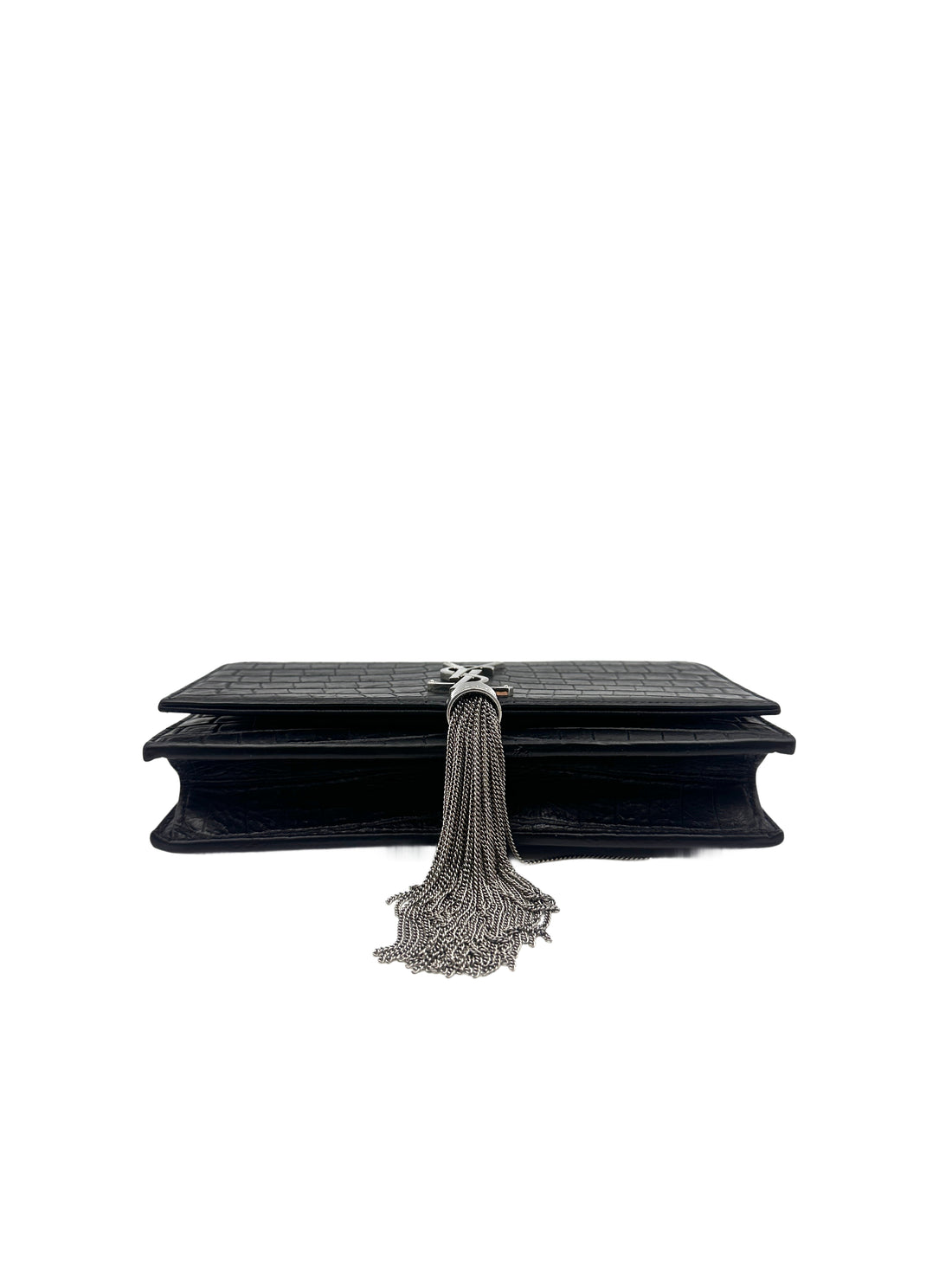 YSL Kate Crocodile Embossed Leather Small Size Chain Bag with a Silver-Tone Tassel  SL144
