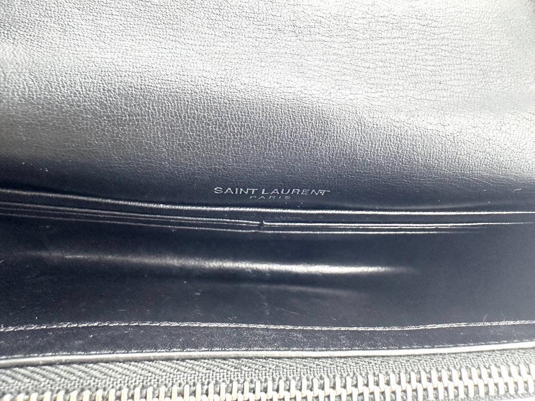 YSL Kate Crocodile Embossed Leather Small Size Chain Bag with a Silver-Tone Tassel  SL144