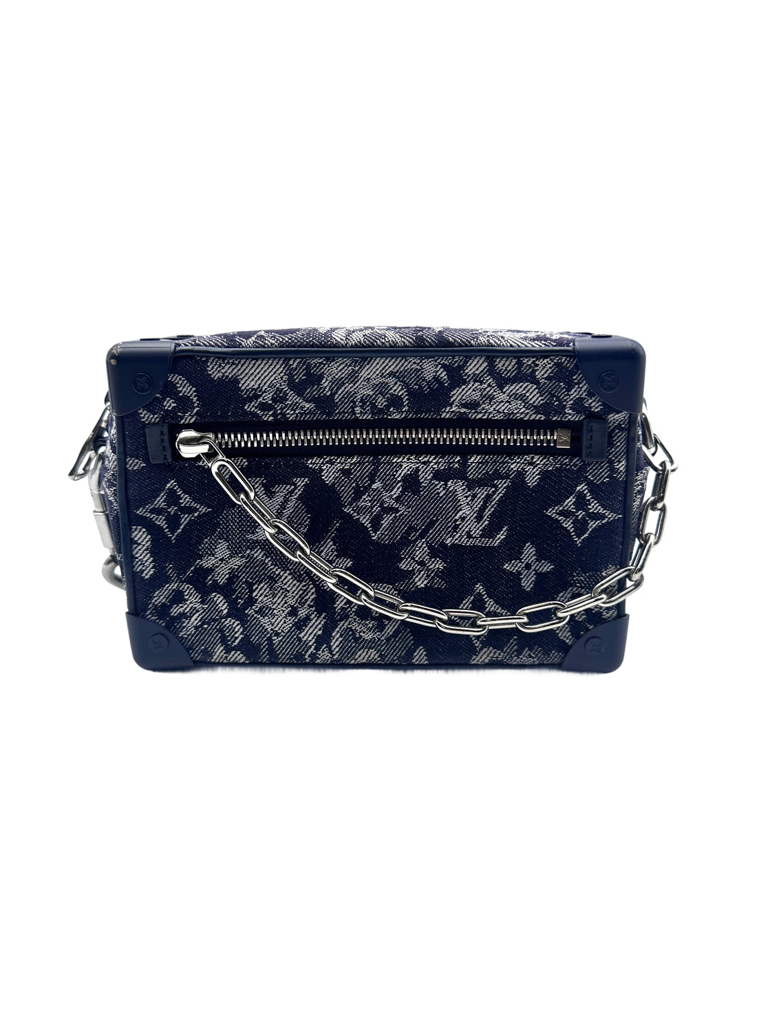 Louis Vuitton Soft Trunk Denim Embroidered Soft Box Bag Crossbody Bag Blue and White LV1423