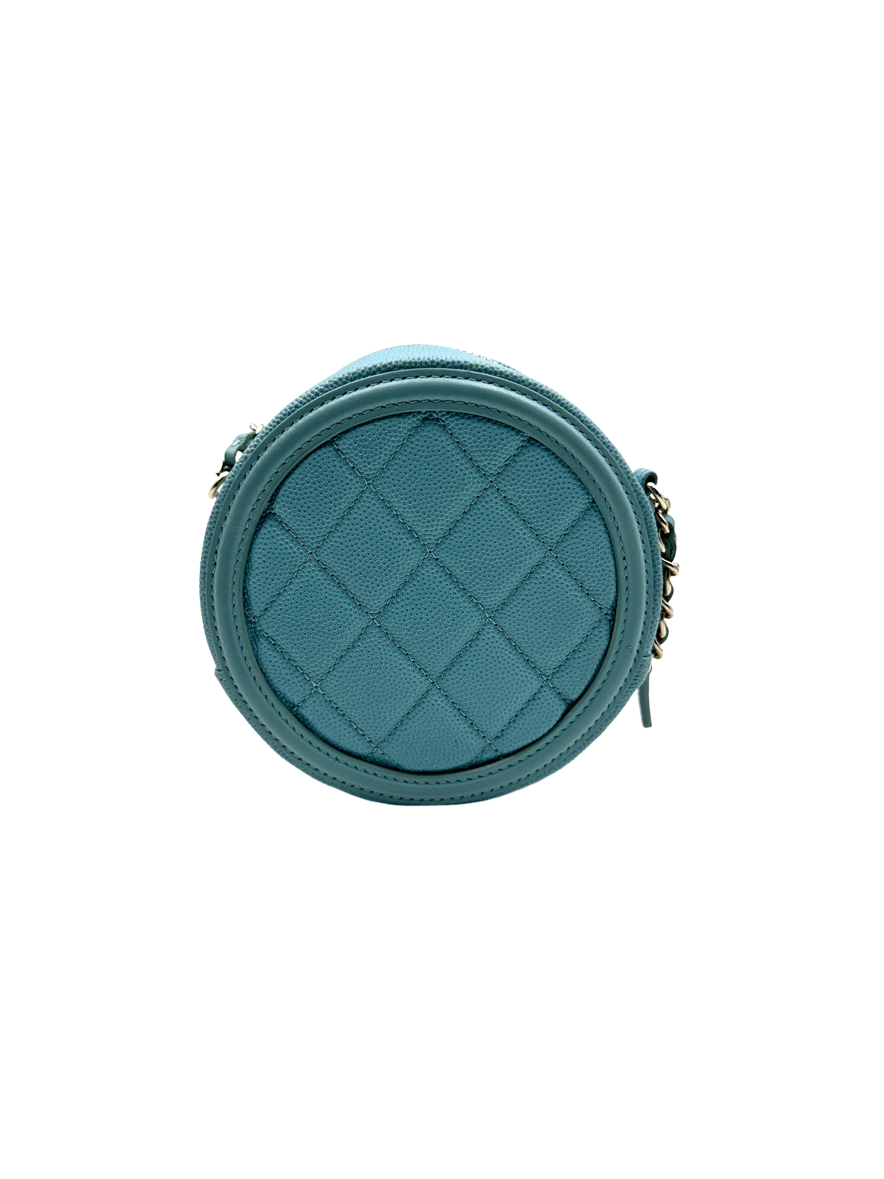 Chanel Lychee Calfskin Double C Logo Mini Round Pouch in Tiffany Blue(29***79) CC932