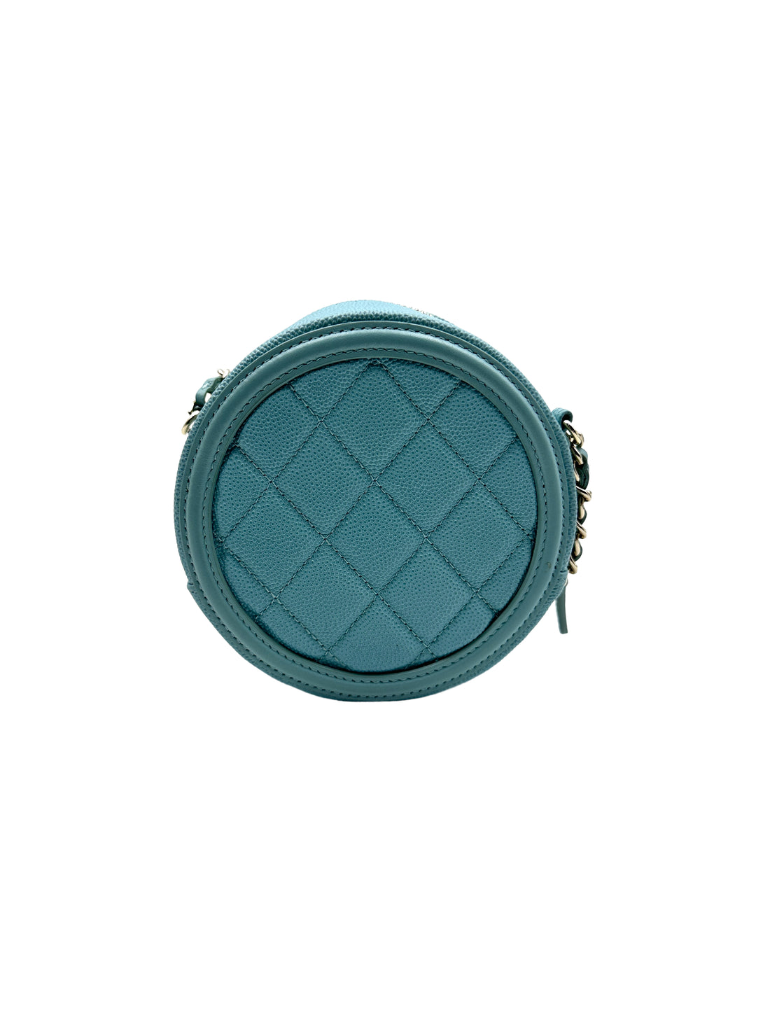Chanel Lychee Calfskin Double C Logo Mini Round Pouch in Tiffany Blue(29***79) CC932