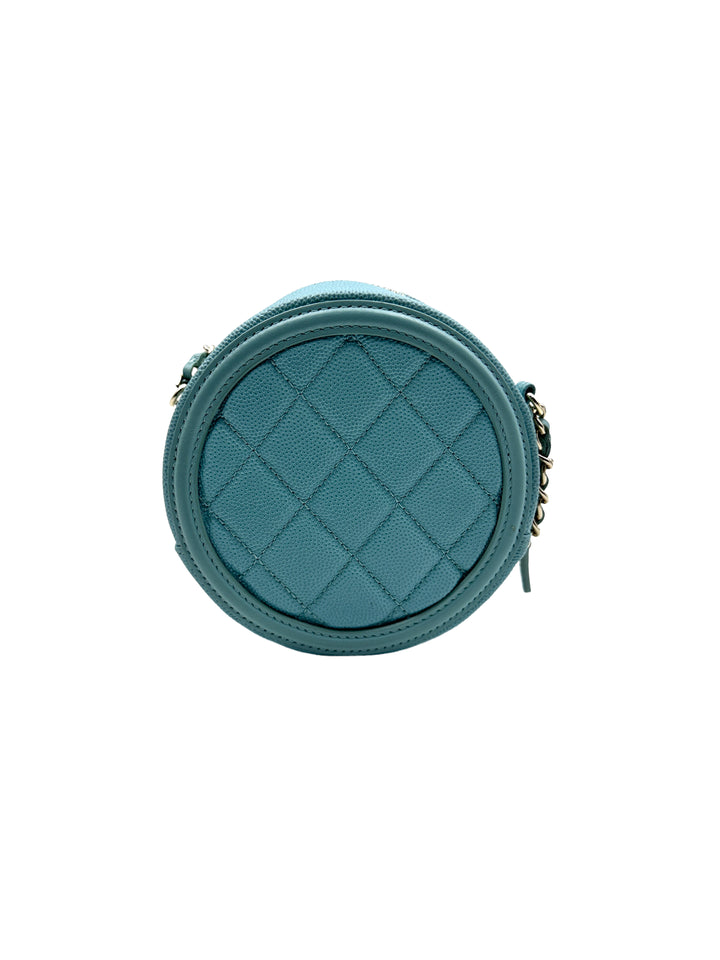 Chanel Lychee Calfskin Double C Logo Mini Round Pouch in Tiffany Blue(29***79) CC932