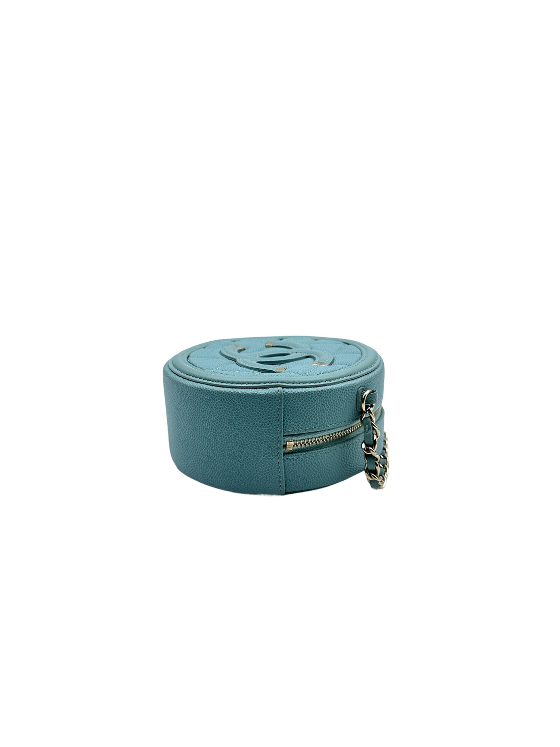 Chanel Lychee Calfskin Double C Logo Mini Round Pouch in Tiffany Blue(29***79) CC932