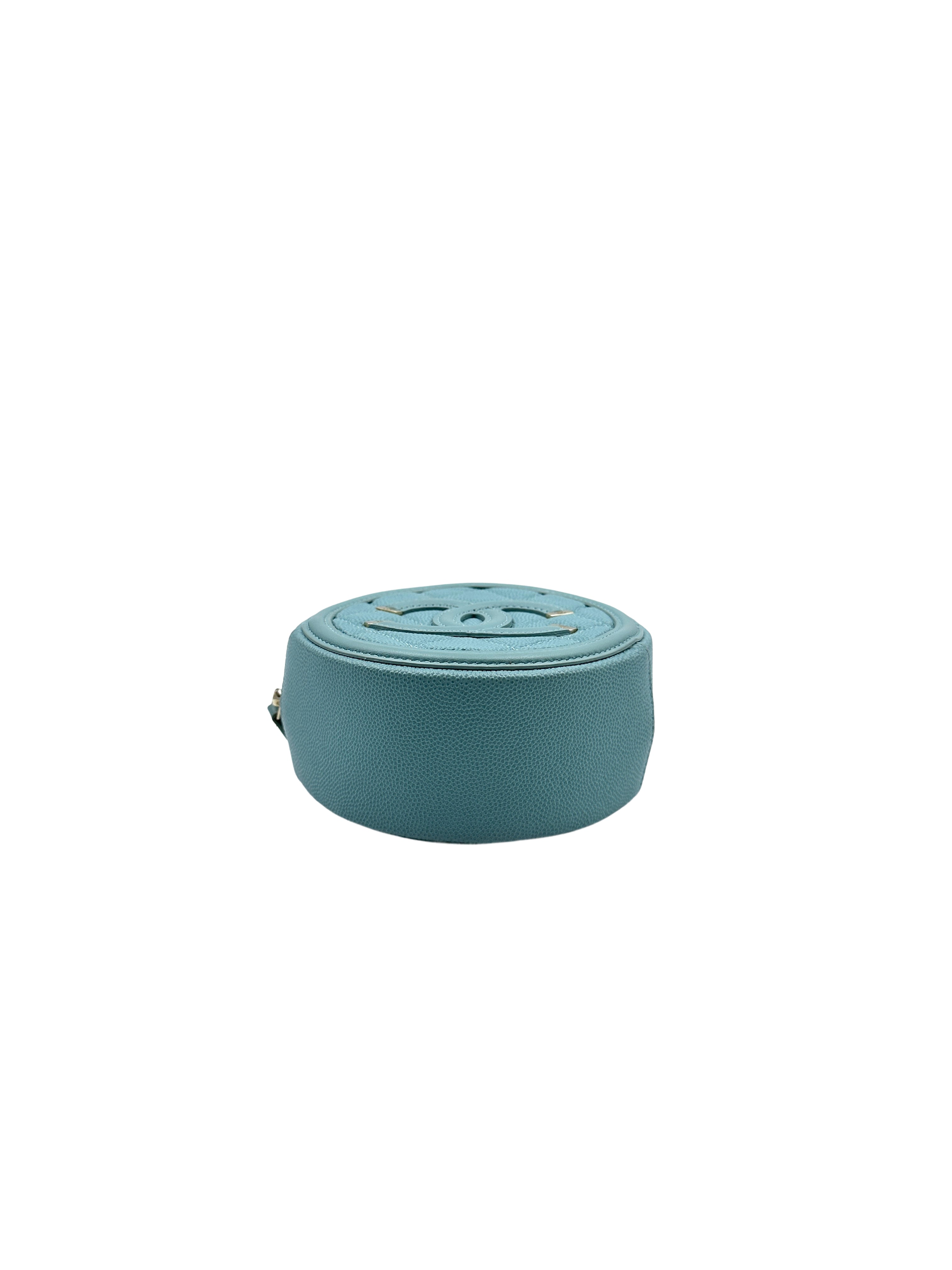 Chanel Lychee Calfskin Double C Logo Mini Round Pouch in Tiffany Blue(29***79) CC932