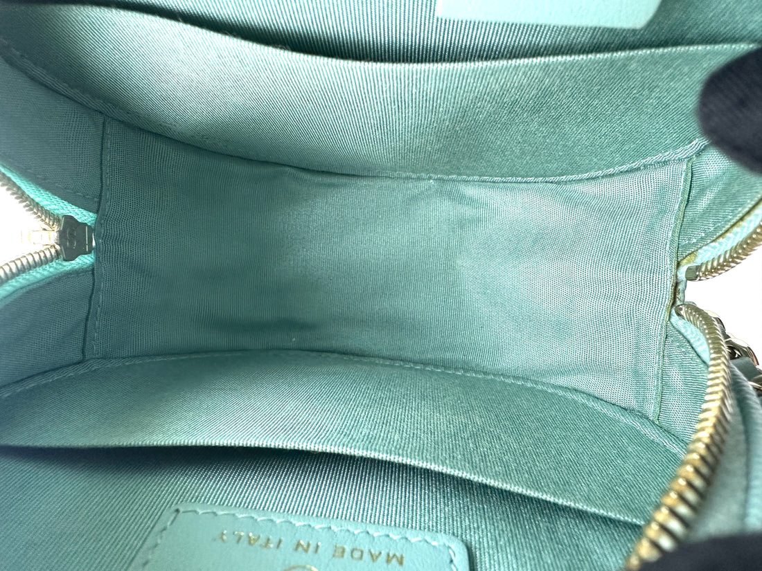 Chanel Lychee Calfskin Double C Logo Mini Round Pouch in Tiffany Blue(29***79) CC932