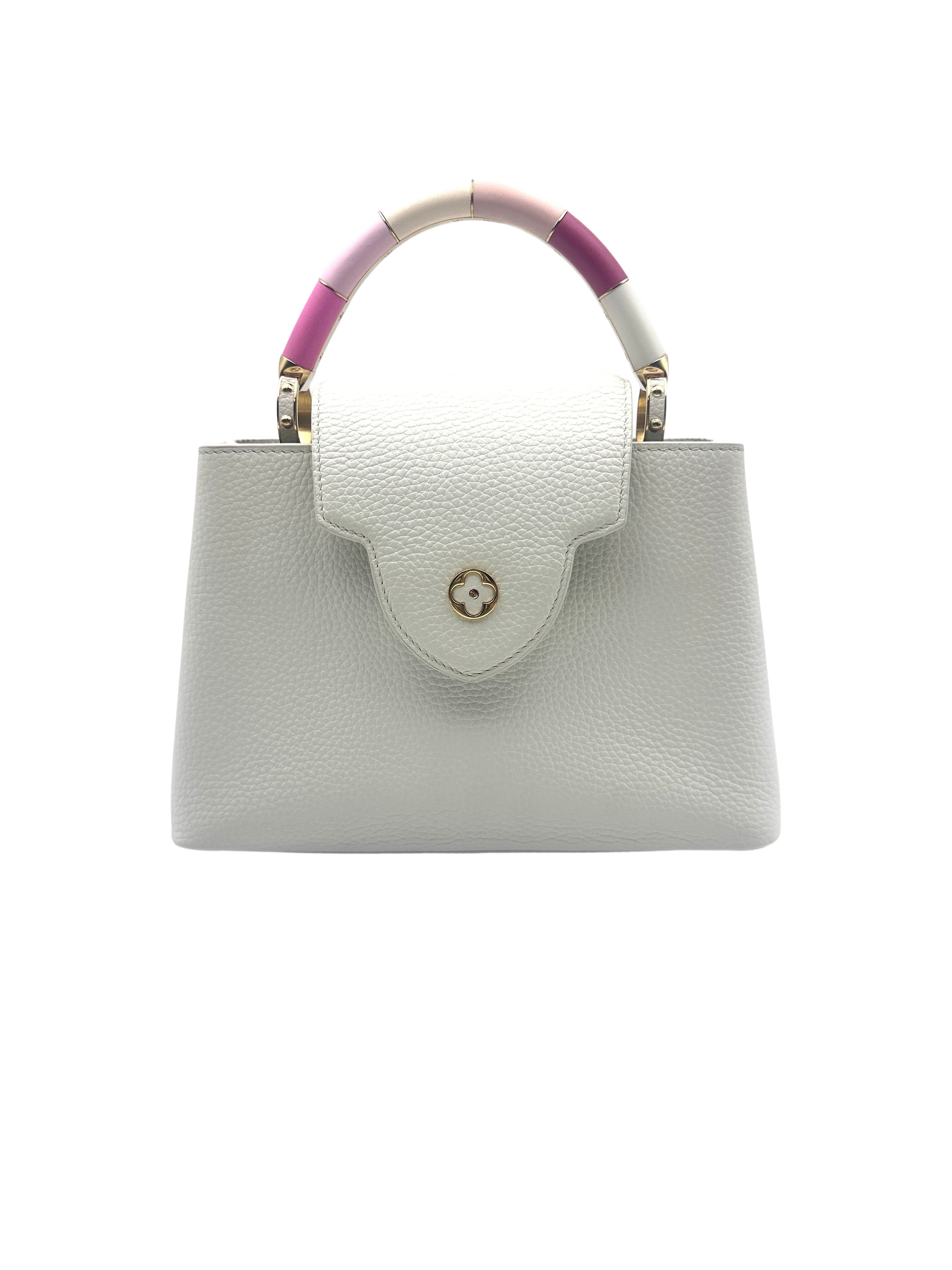 Louis Vuitton Capucines BB White Grained Calfskin Bag with Pink Gradient Enamel Handle LV1427