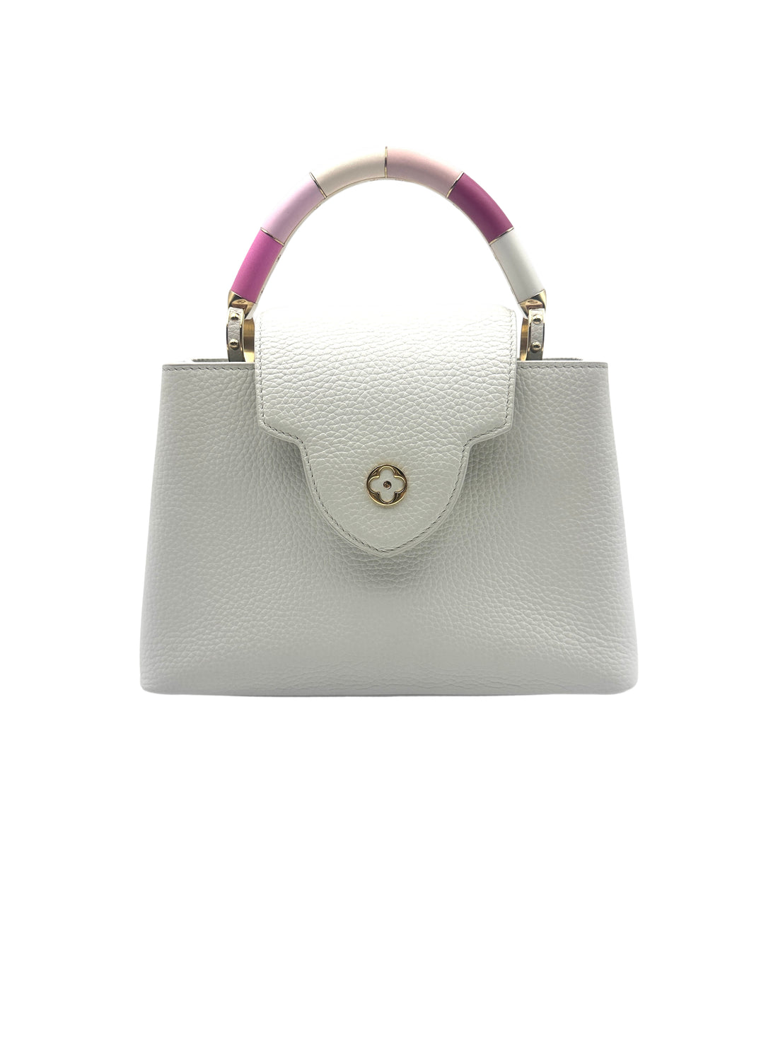 Louis Vuitton Capucines BB White Grained Calfskin Bag with Pink Gradient Enamel Handle LV1427