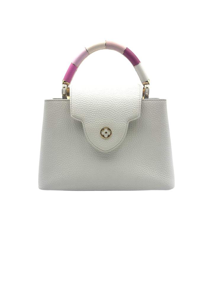 Louis Vuitton Capucines BB White Grained Calfskin Bag with Pink Gradient Enamel Handle LV1427