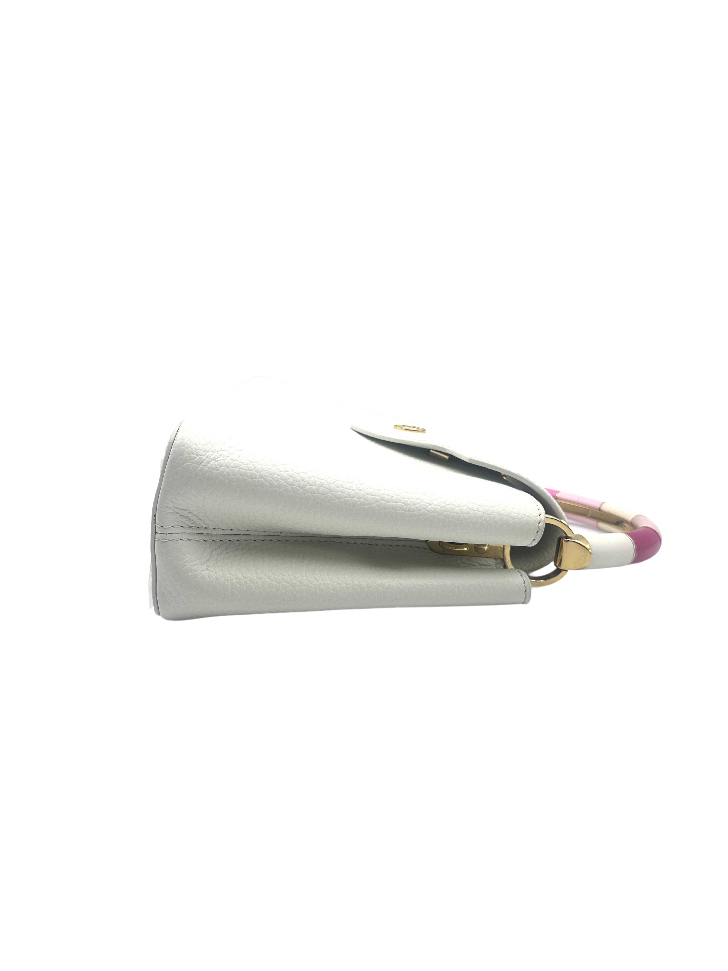 Louis Vuitton Capucines BB White Grained Calfskin Bag with Pink Gradient Enamel Handle LV1427