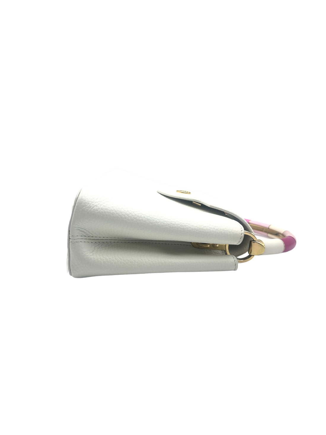 Louis Vuitton Capucines BB White Grained Calfskin Bag with Pink Gradient Enamel Handle LV1427