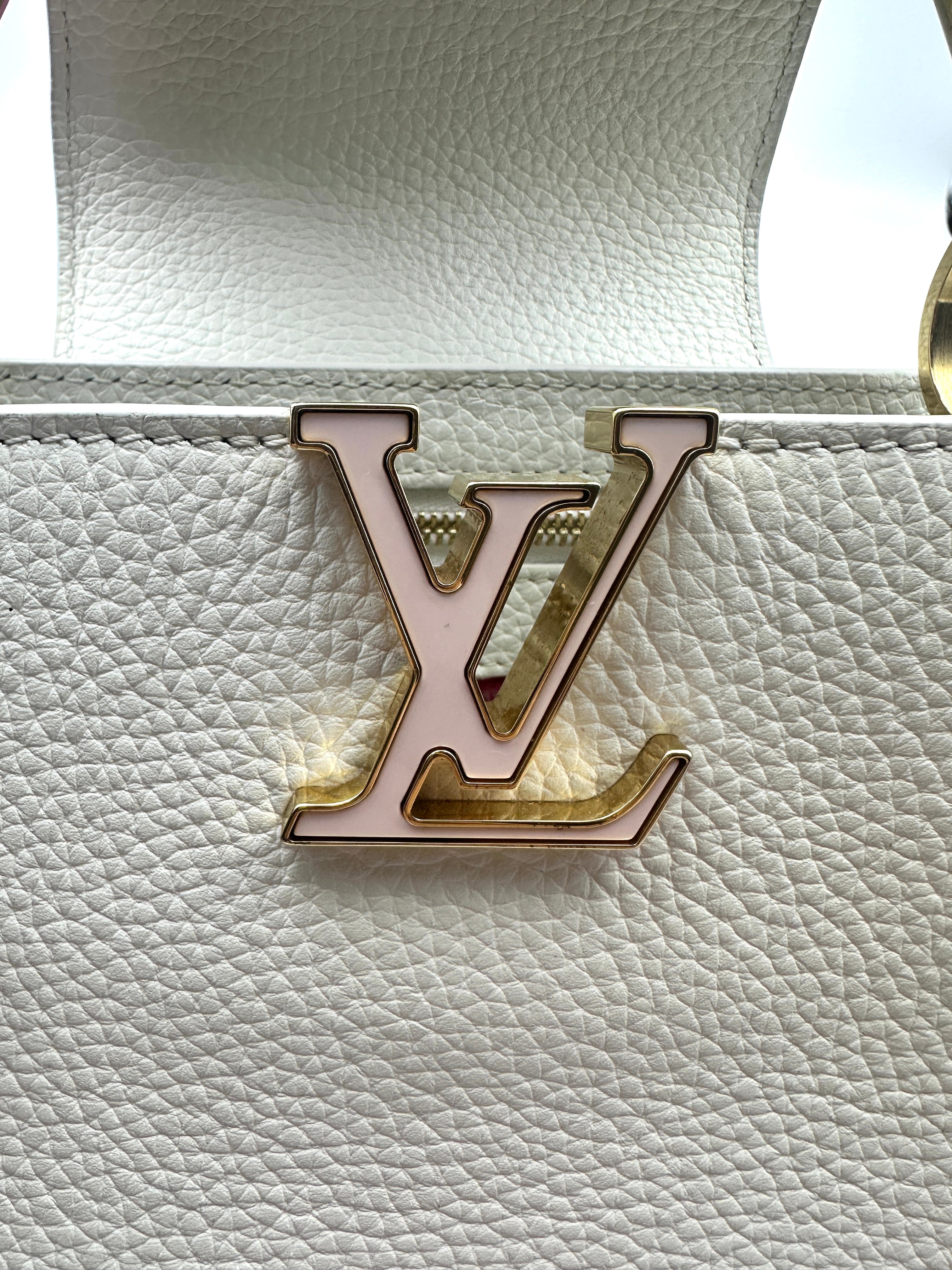Louis Vuitton Capucines BB White Grained Calfskin Bag with Pink Gradient Enamel Handle LV1427
