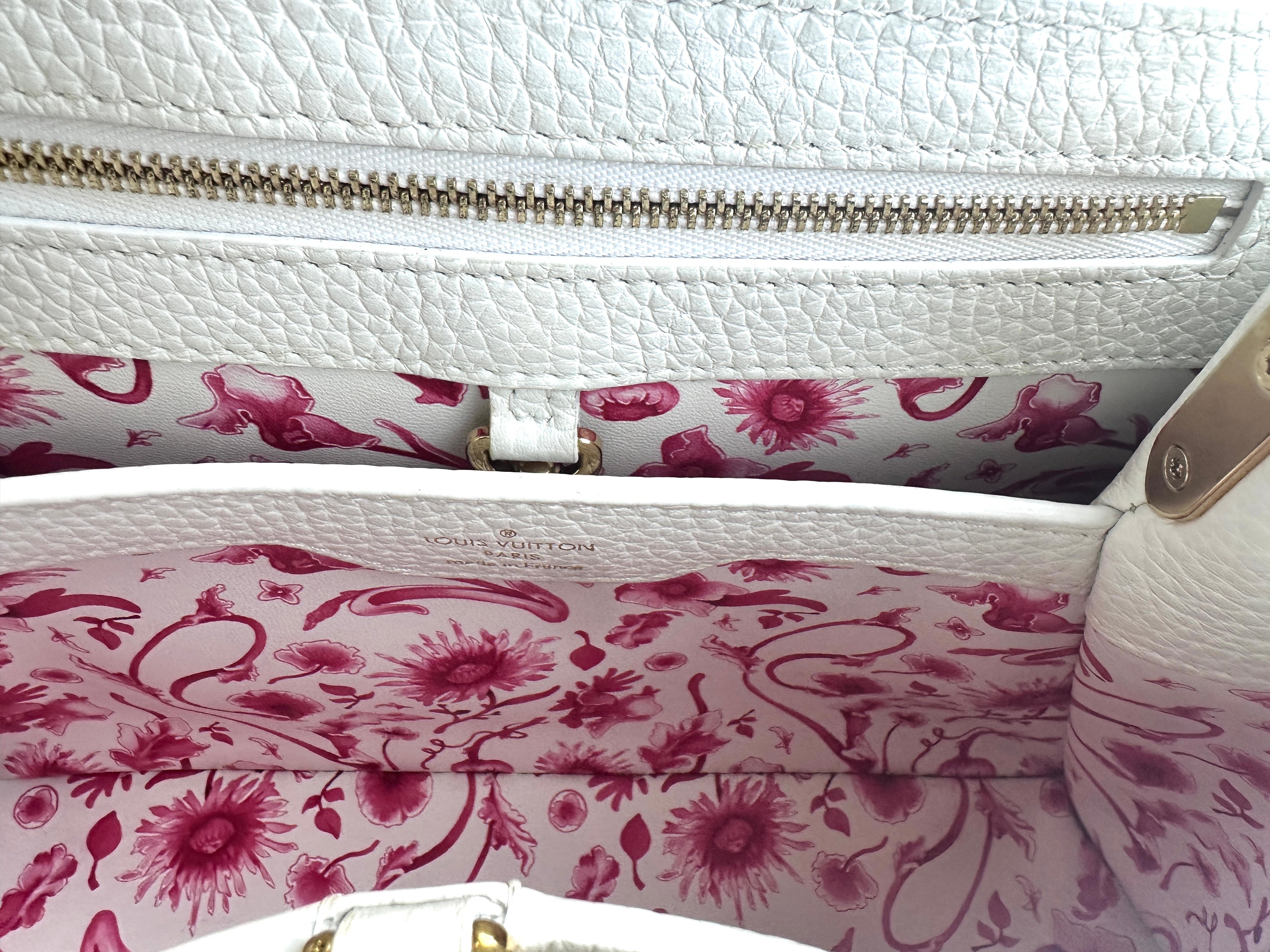 Louis Vuitton Capucines BB White Grained Calfskin Bag with Pink Gradient Enamel Handle LV1427