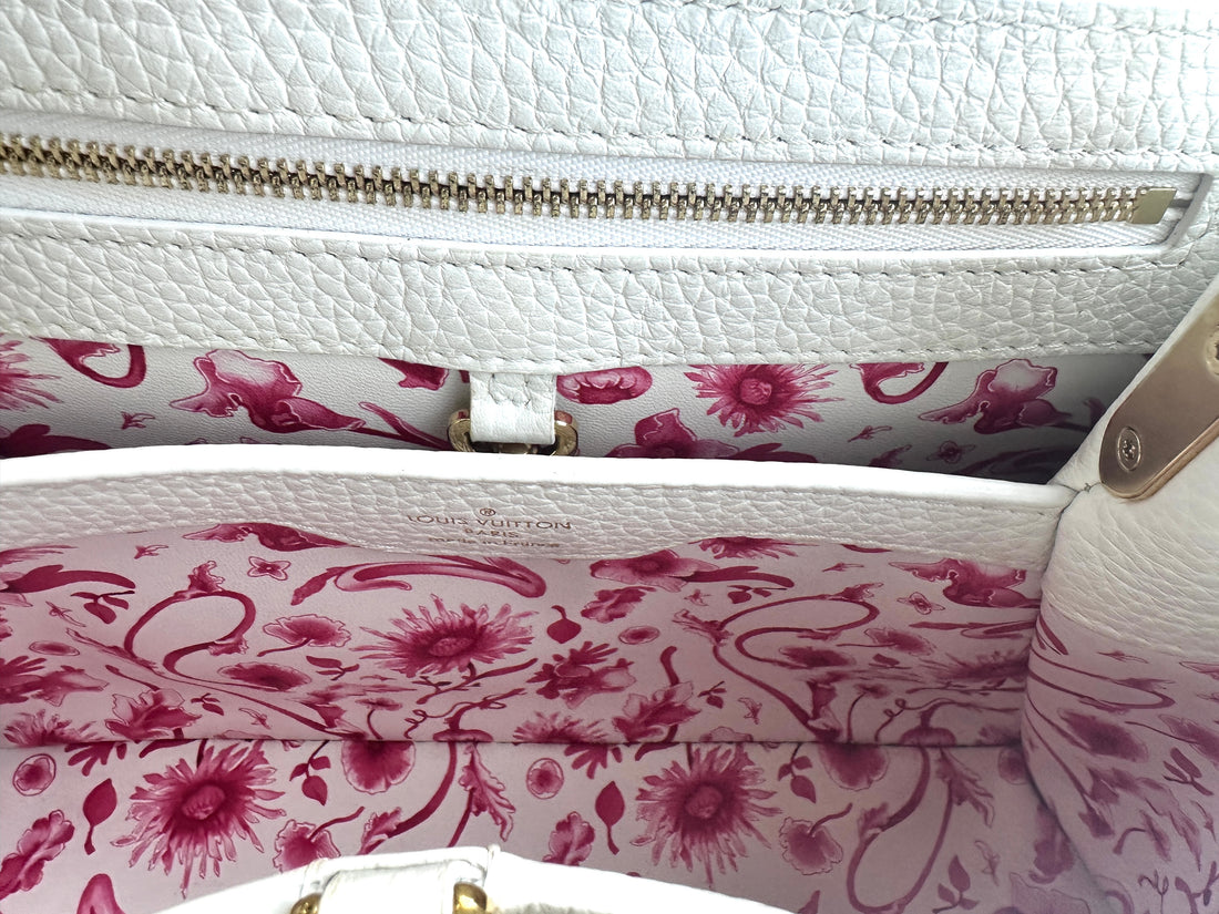 Louis Vuitton Capucines BB White Grained Calfskin Bag with Pink Gradient Enamel Handle LV1427