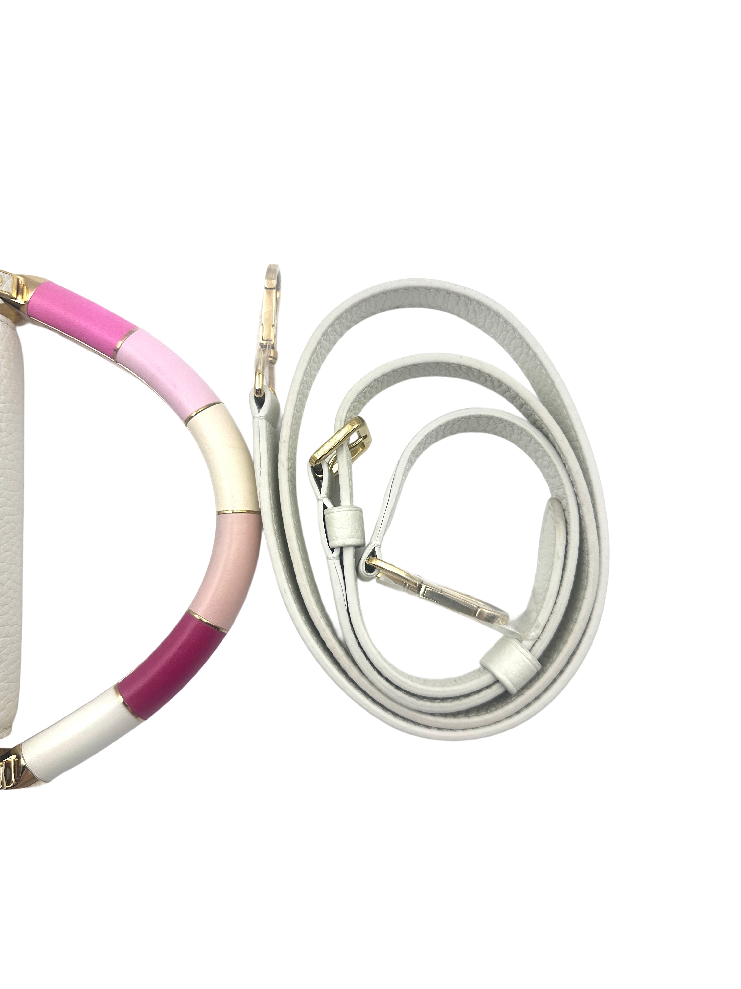 Louis Vuitton Capucines BB White Grained Calfskin Bag with Pink Gradient Enamel Handle LV1427