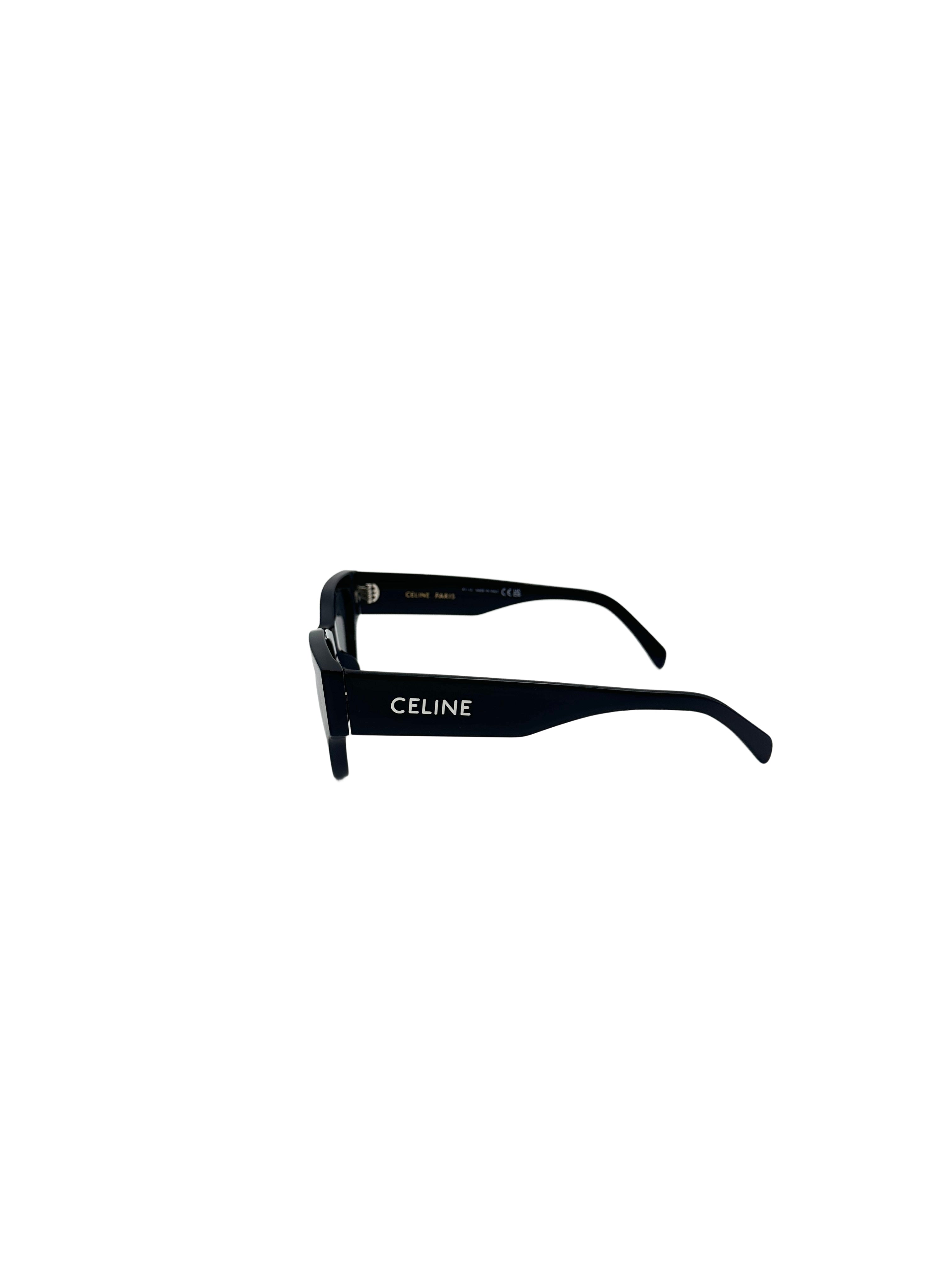 Celine Monochroms CL40197U Shiny Black Cat Eye Sunglasses with White Logo CEG01
